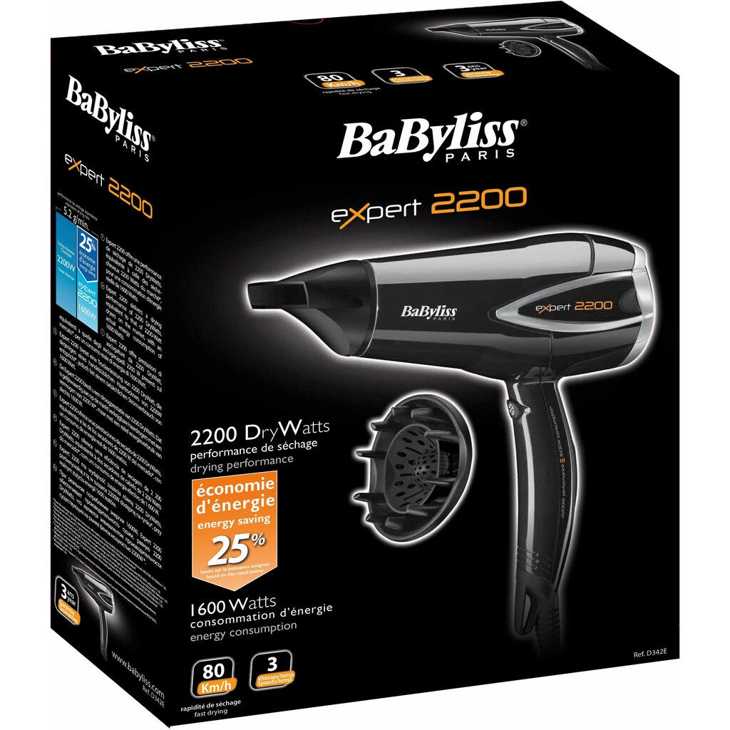 BaByliss Haartrockner »D342E«, 2300 W, 2 Aufsätze, energiesparend