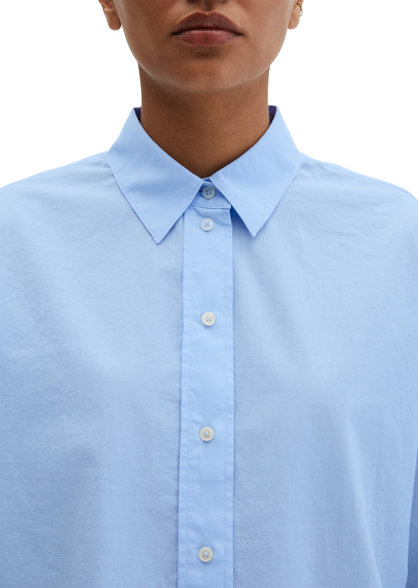 Langarmbluse MARC O'POLO "aus Baumwoll-Chambray", Damen, Gr. 46, bright blau, Obermaterial: 100% Baumwolle, unifarben, regular fit bauchfrei, Manschette, Blusen 3