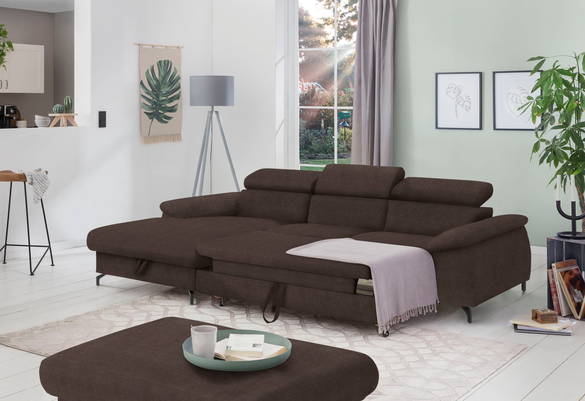 COTTA Polstergarnitur »Komaris L-Form«, (Set), Set bestehend aus: Ecksofa mit Kopfteilverstellung & Hocker