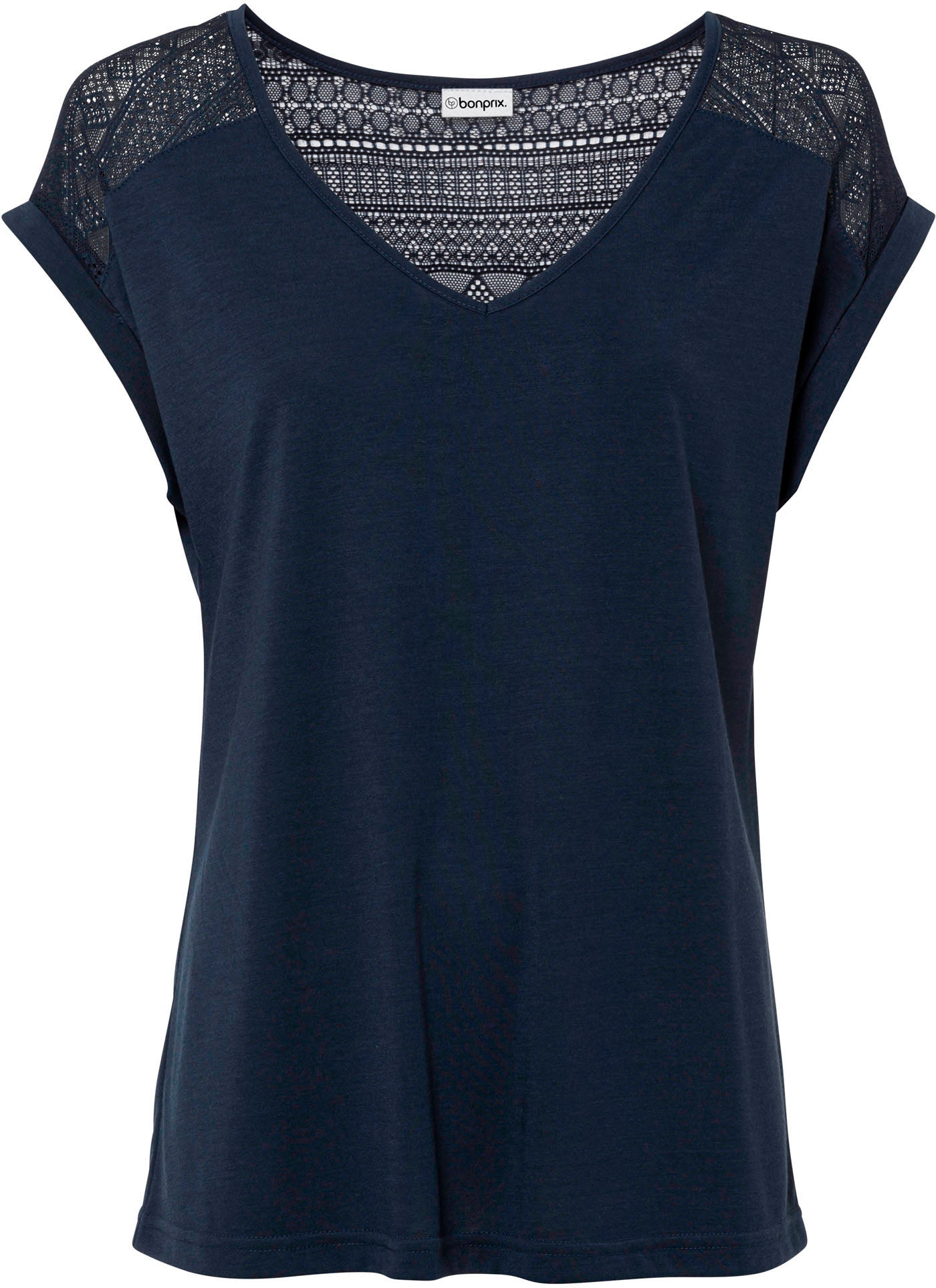 bonprix T-Shirt »Shirt aus Viskose-Mix« lockere Passform, Kurzarm, aus Viskose-Mix, mit hochwertiger Spitze