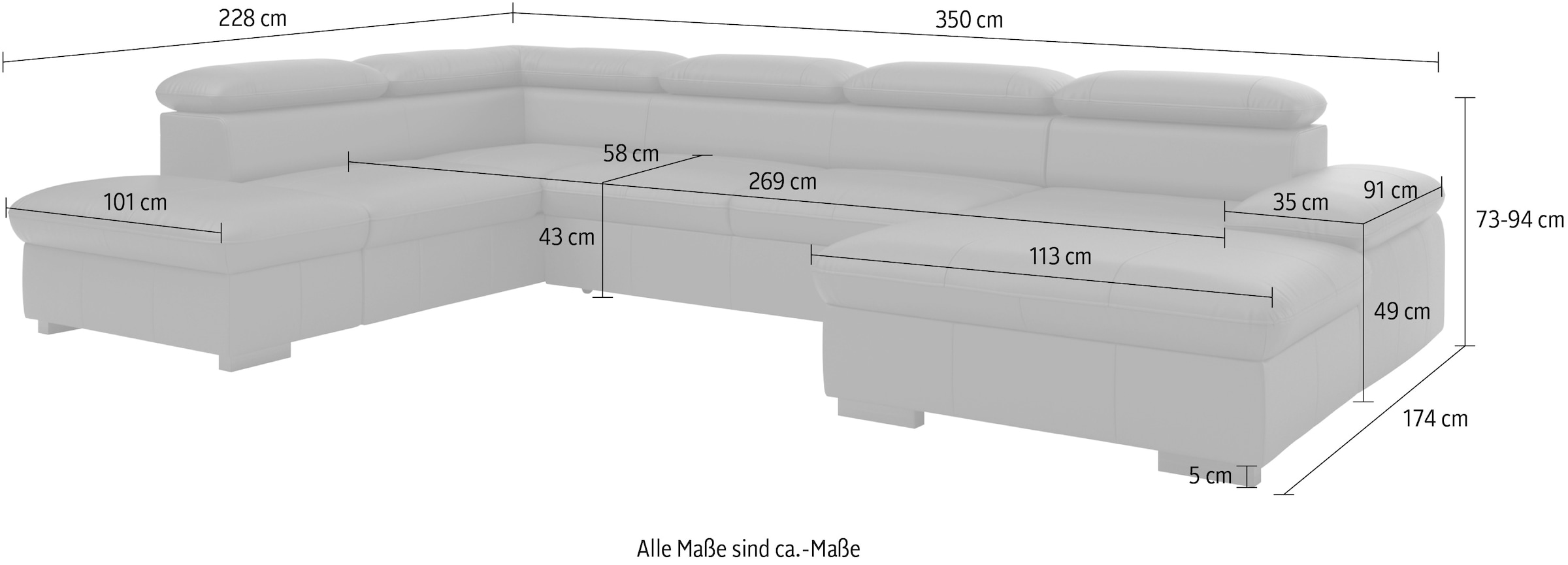 Home affaire Wohnlandschaft »Alberto U-Form«, inkl. Kopfteilverstellung, wahlweise mit Bettfunktion