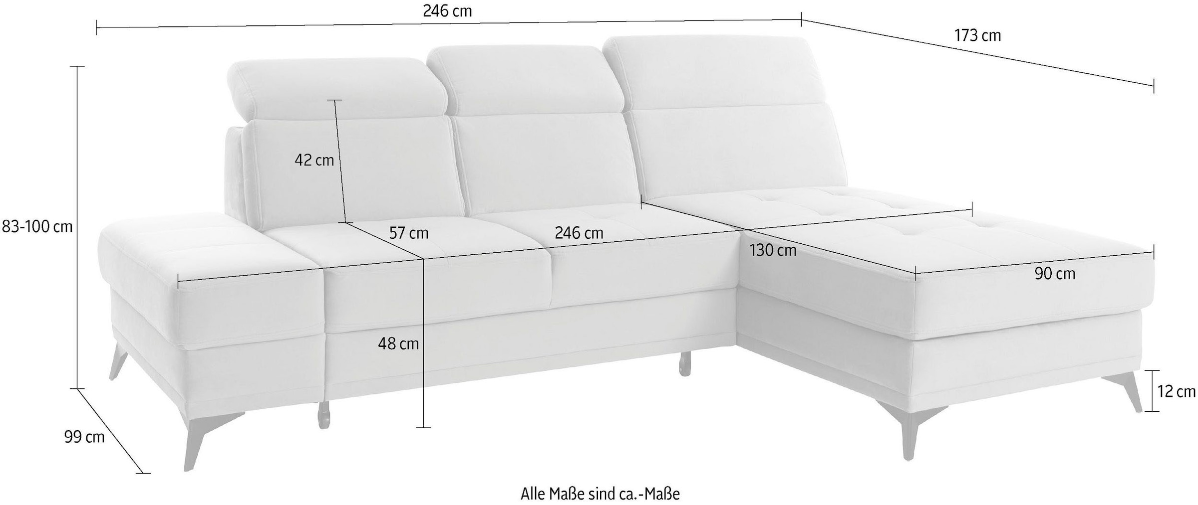 INOSIGN Ecksofa »Cardiz L-Form«, inkl.Kopfteilverstellung und Federkern wahlweise mit Bettfunktion