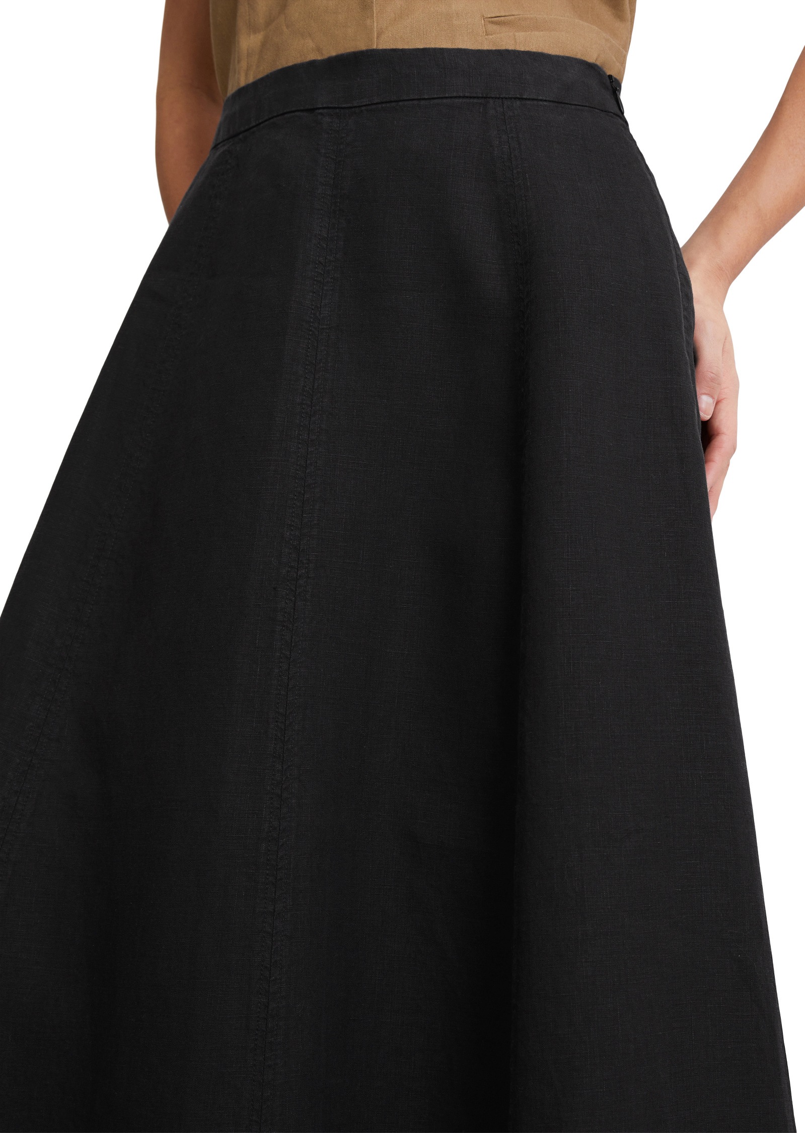 Webrock MARC O'POLO "mit seitlichem Reißverschluss", Damen, Gr. 32, schwarz (m990), Obermaterial: 100% Leinen, unifarben, ausgestellt wadenlang, Röcke 3