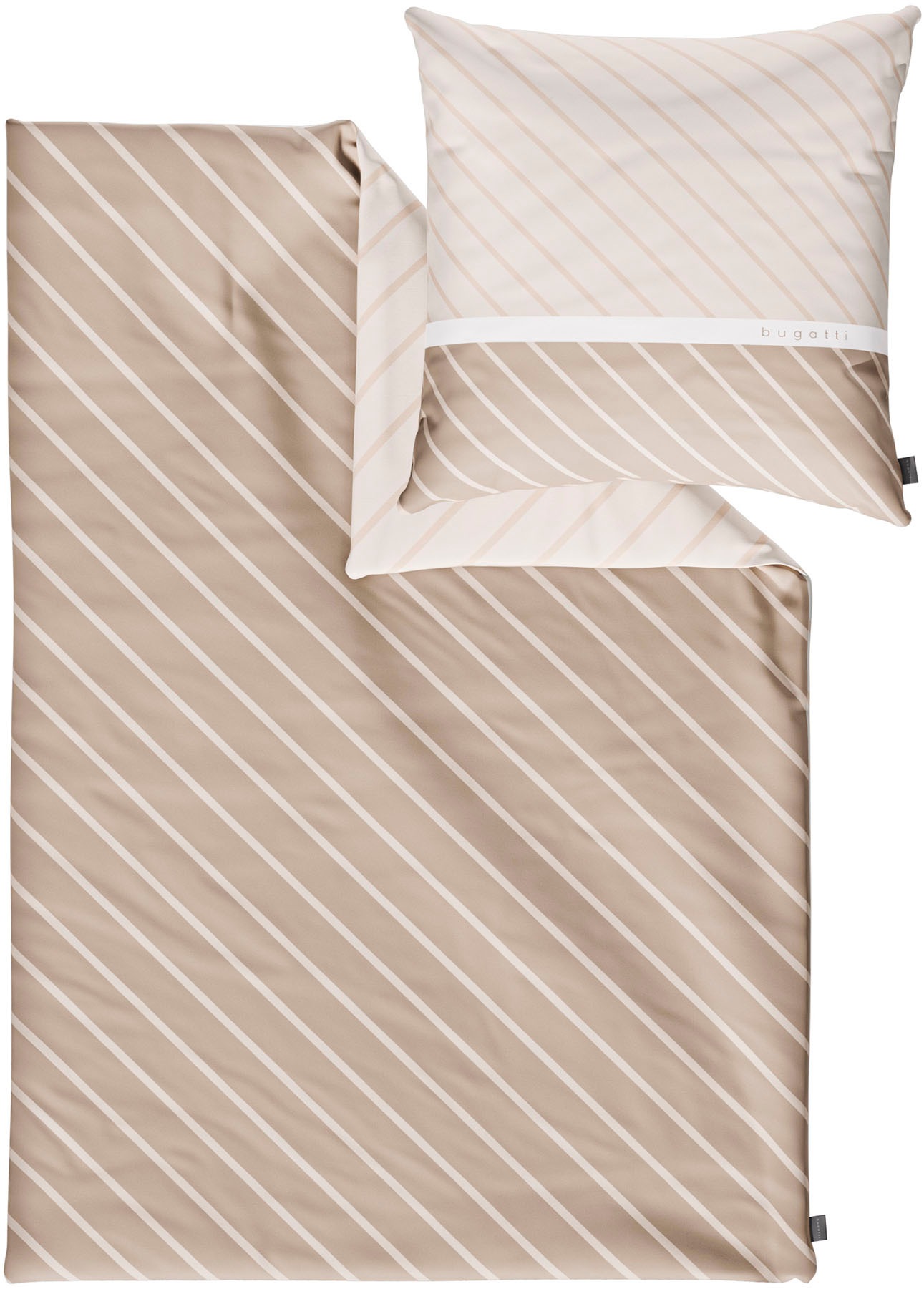 Bettwäsche BUGATTI, beige, Mako-Satin, Obermaterial: 100% Baumwolle, Bettwäsche, "Satinbettwäsche bugatti", mit zeitlosem Wende-Design
