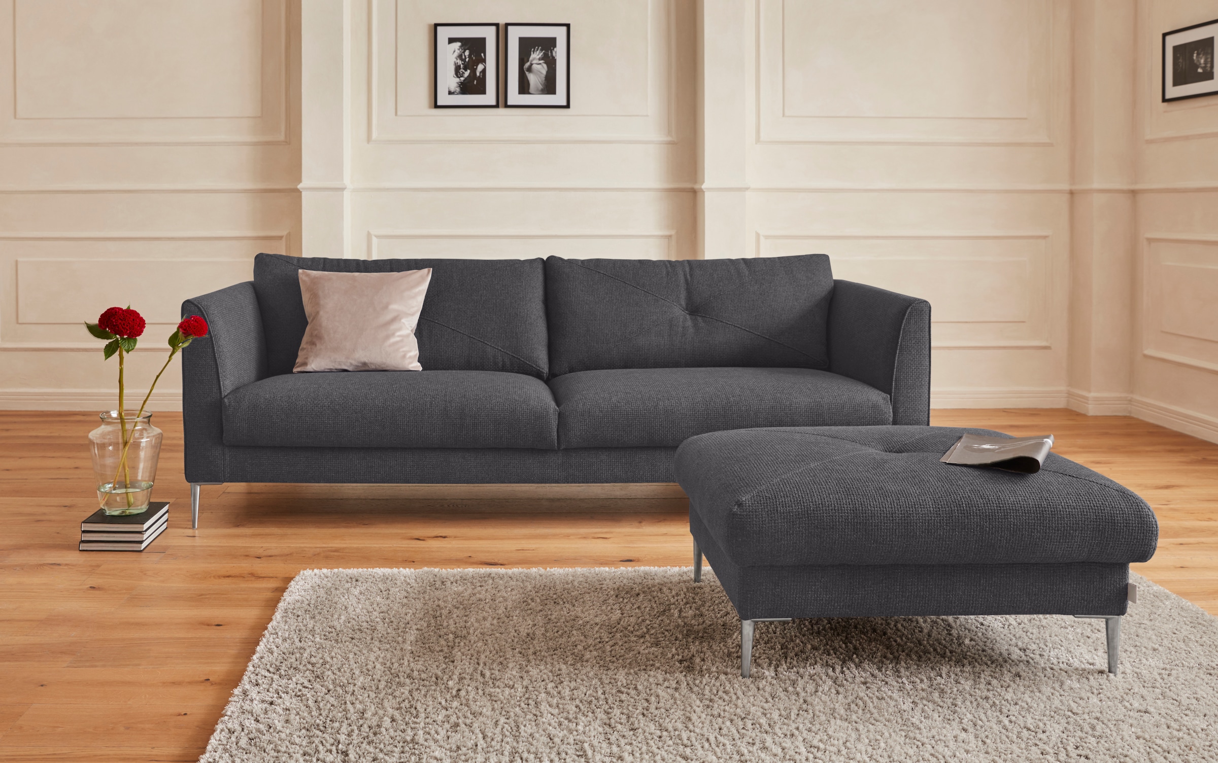 TRENDMANUFAKTUR 2,5-Sitzer »Chilltime, elegant und bequem, Komfortsitzhöhe 46cm, Breite 237cm« mit eleganter Kreuznaht in den Rückenkissen, Breite 237 cm