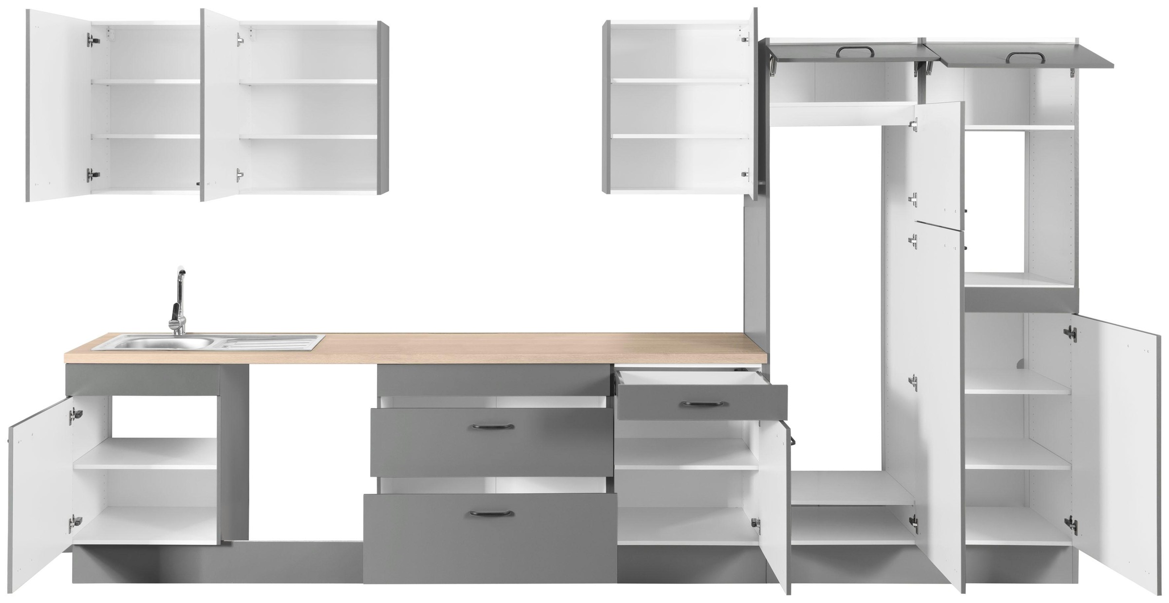 OPTIFIT Küchenzeile »Elga«, Premium-Küche, Soft-Close-Funktion, großen Vollauszügen, Breite 390 cm