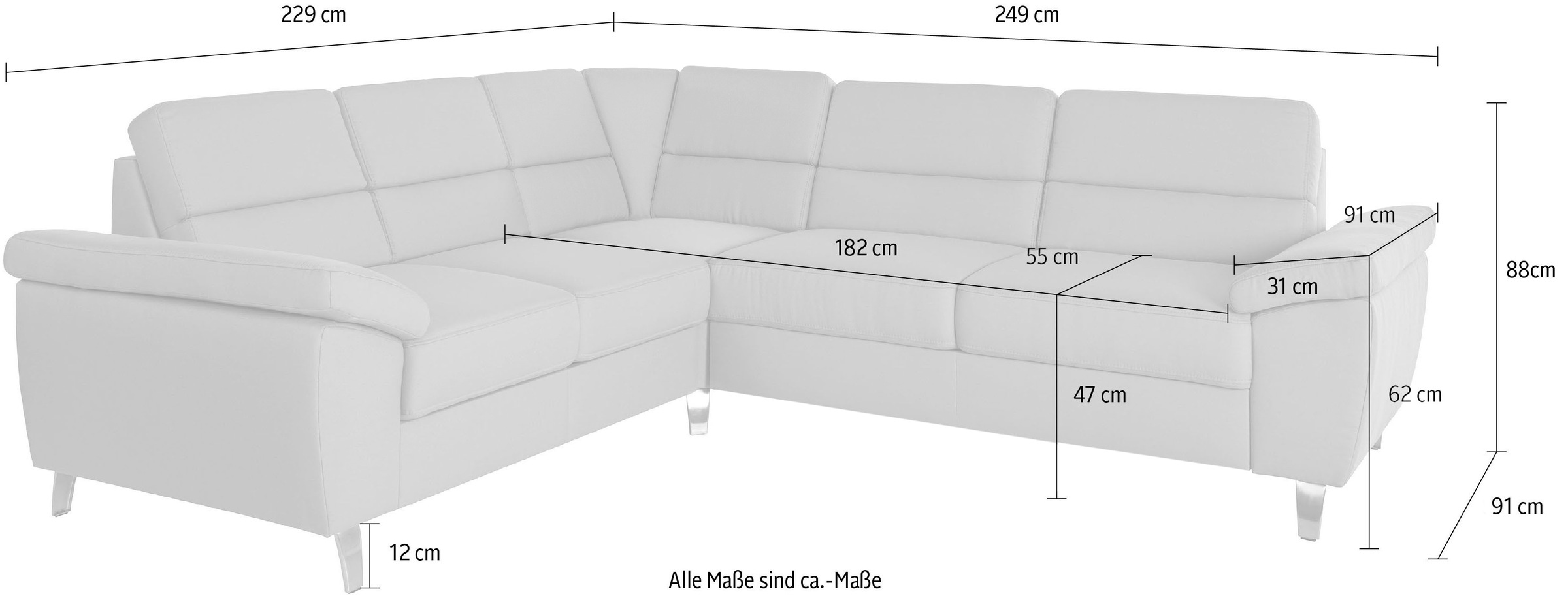 sit&more Ecksofa »Sorano L-Form« wahlweise mit Bett- und Relaxfunktion, inkl. Bettkasten