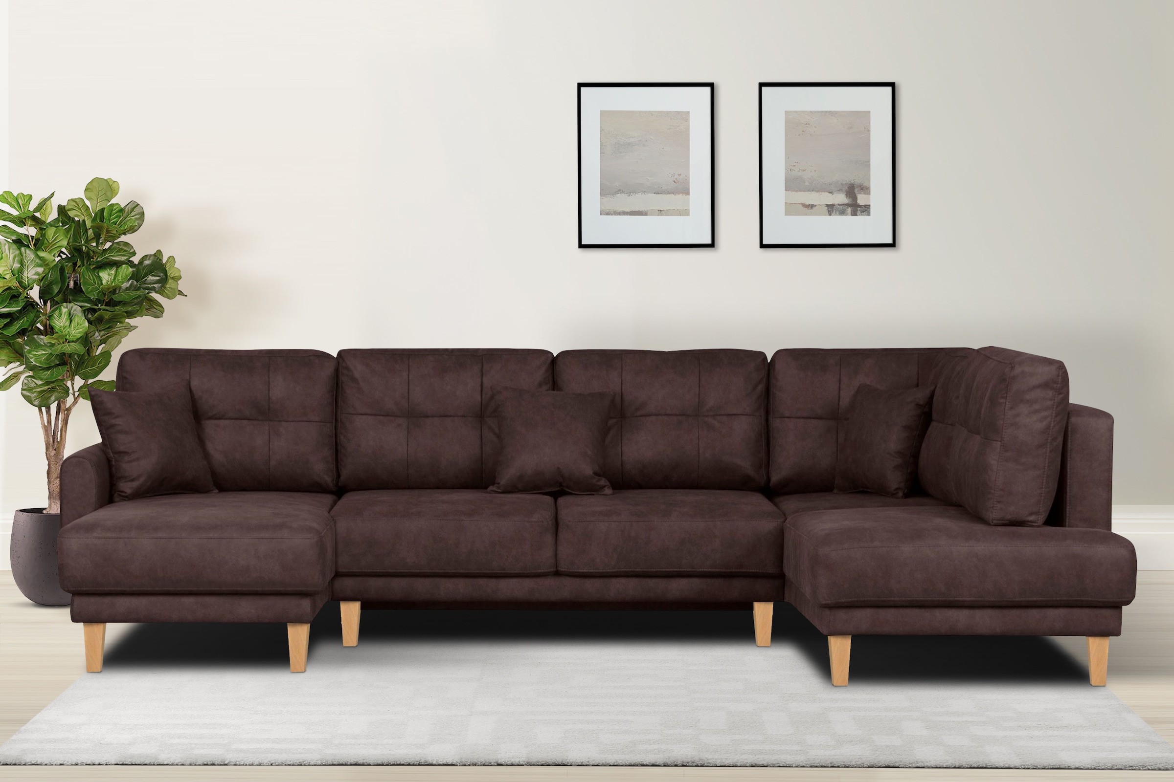 OTTO home Wohnlandschaft "TRIPLO U-Form wahlweise mit Schlaffunktion, B/T/H: 310/192/90 cm" Schlafsofa, auch mit Bettkasten, Steppung im Rückenkissen
