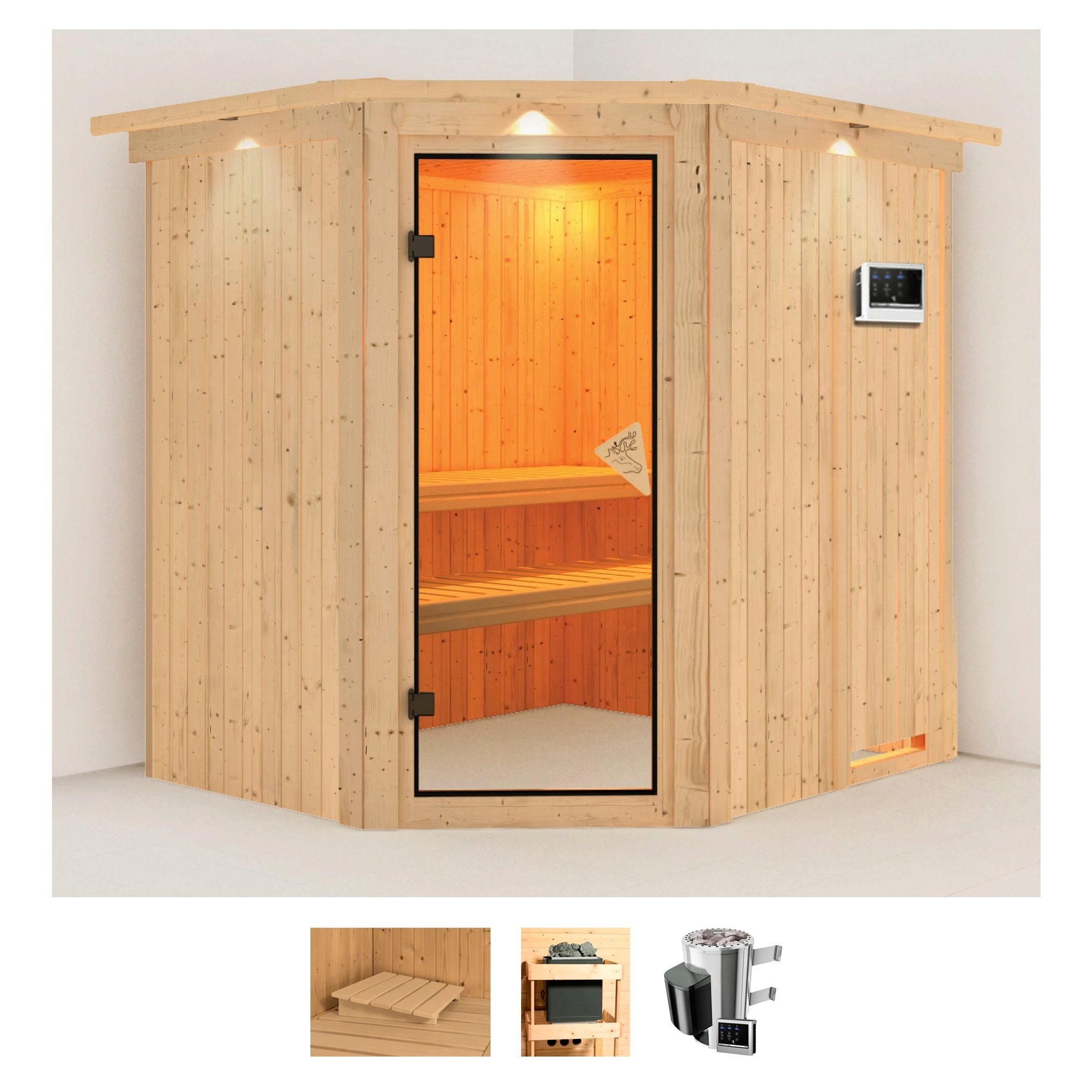 Karibu Sauna "Laila" Set, Ofen 3,6 kW externe Strg.easy