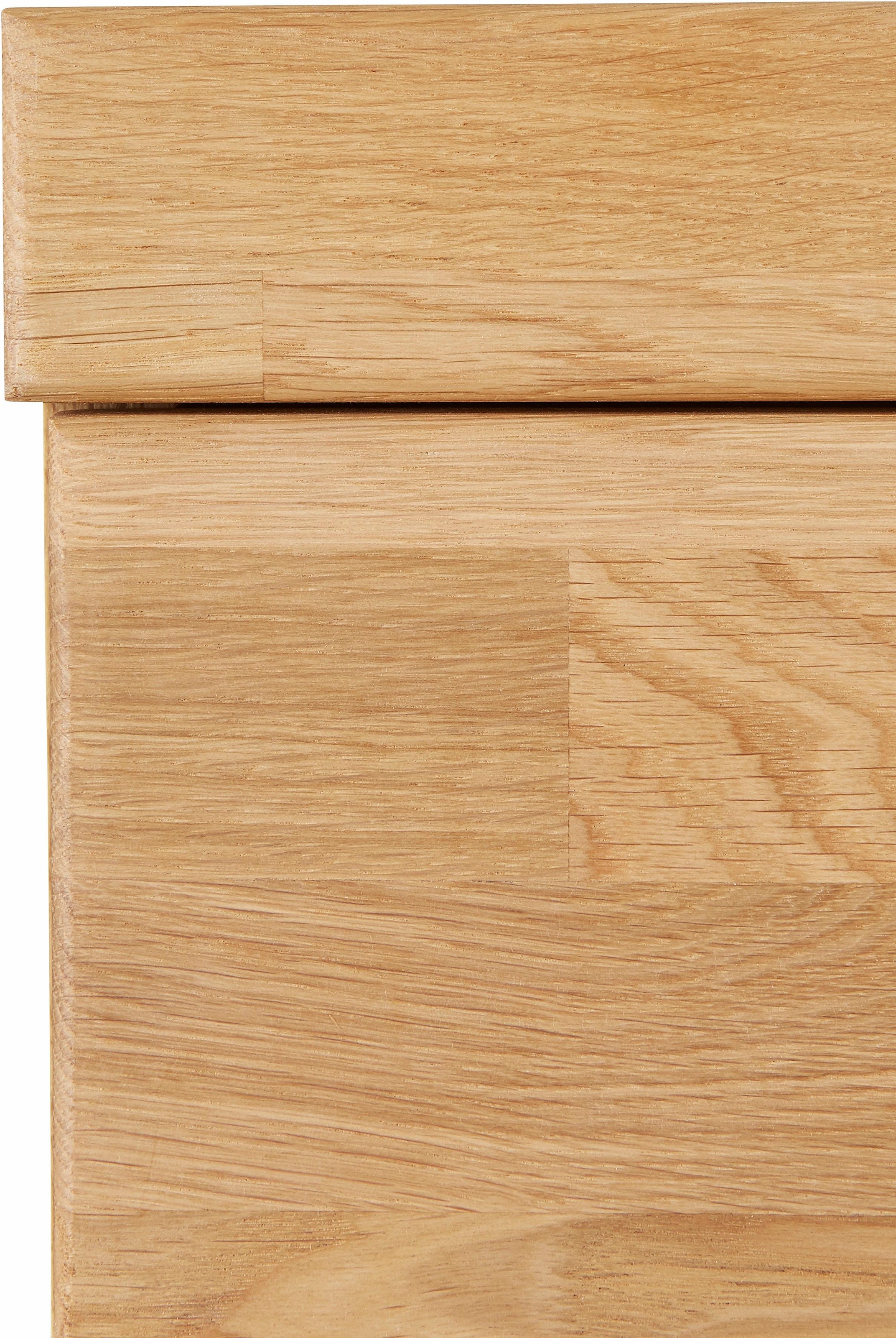Home affaire Lowboard »Ribe,140cm breit, Fronten Massivholz,6 Fächer,Kabeldurchführung«, Korpus Holzwerkstoff,Glaseinsatz aus gehärtetem Glas,Böden versetzbar