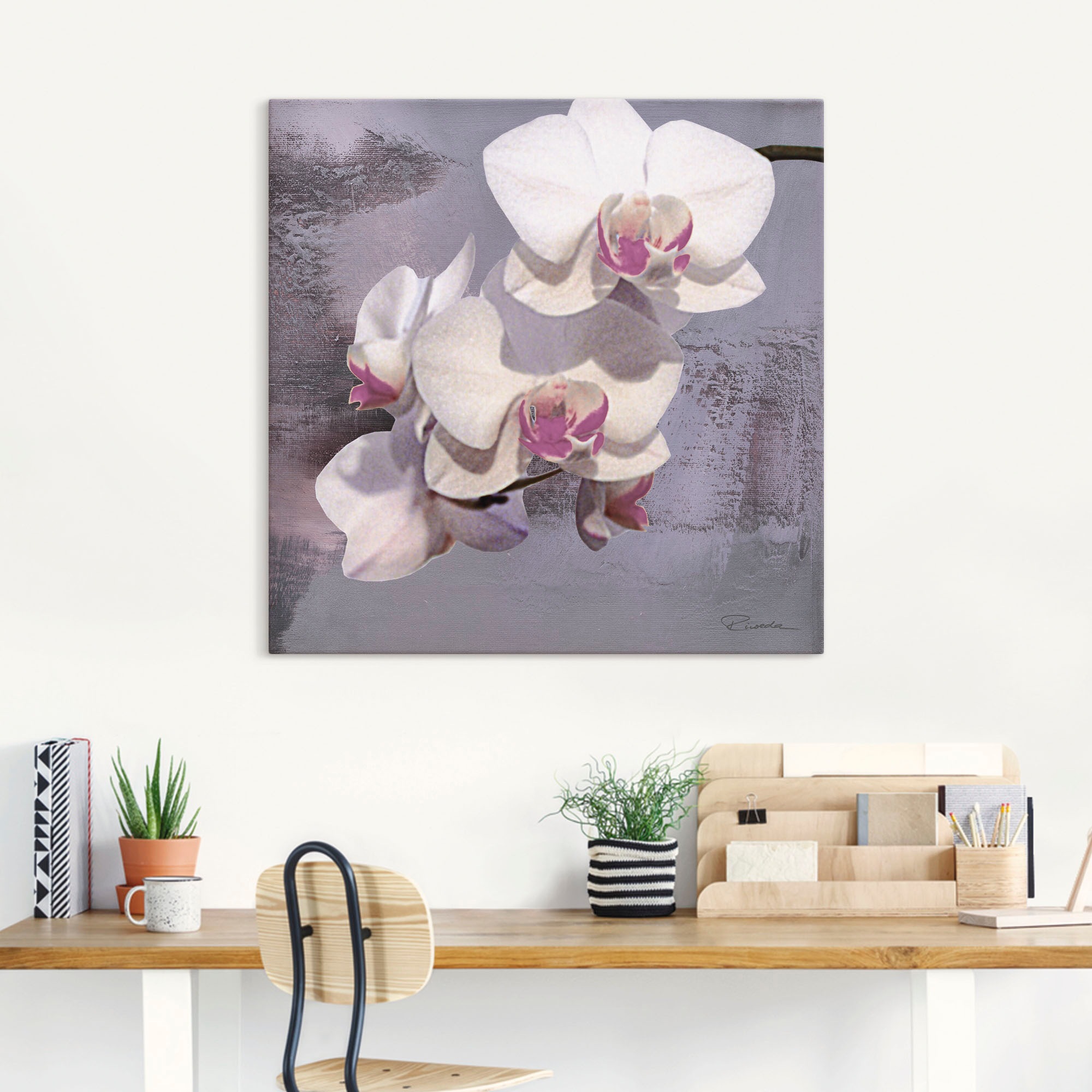 Artland Leinwandbild "Orchideen vor Violett II", Blumen, (1 St.), auf Keilr günstig online kaufen