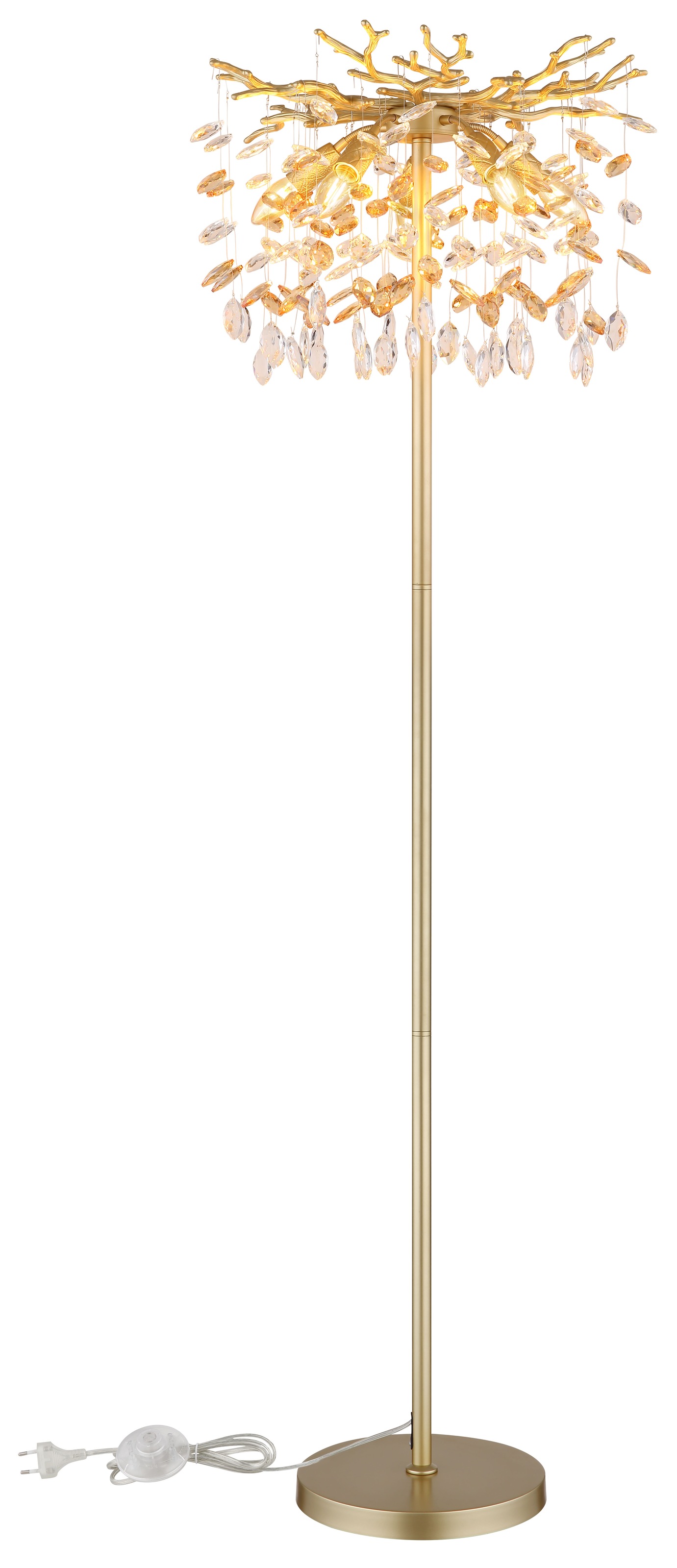 GLOBO LIGHTING Stehlampe »QUEENA« E14 1 Stk. Stehleuchte gold Kristall, E14, Fußschalter, klassisch elegant