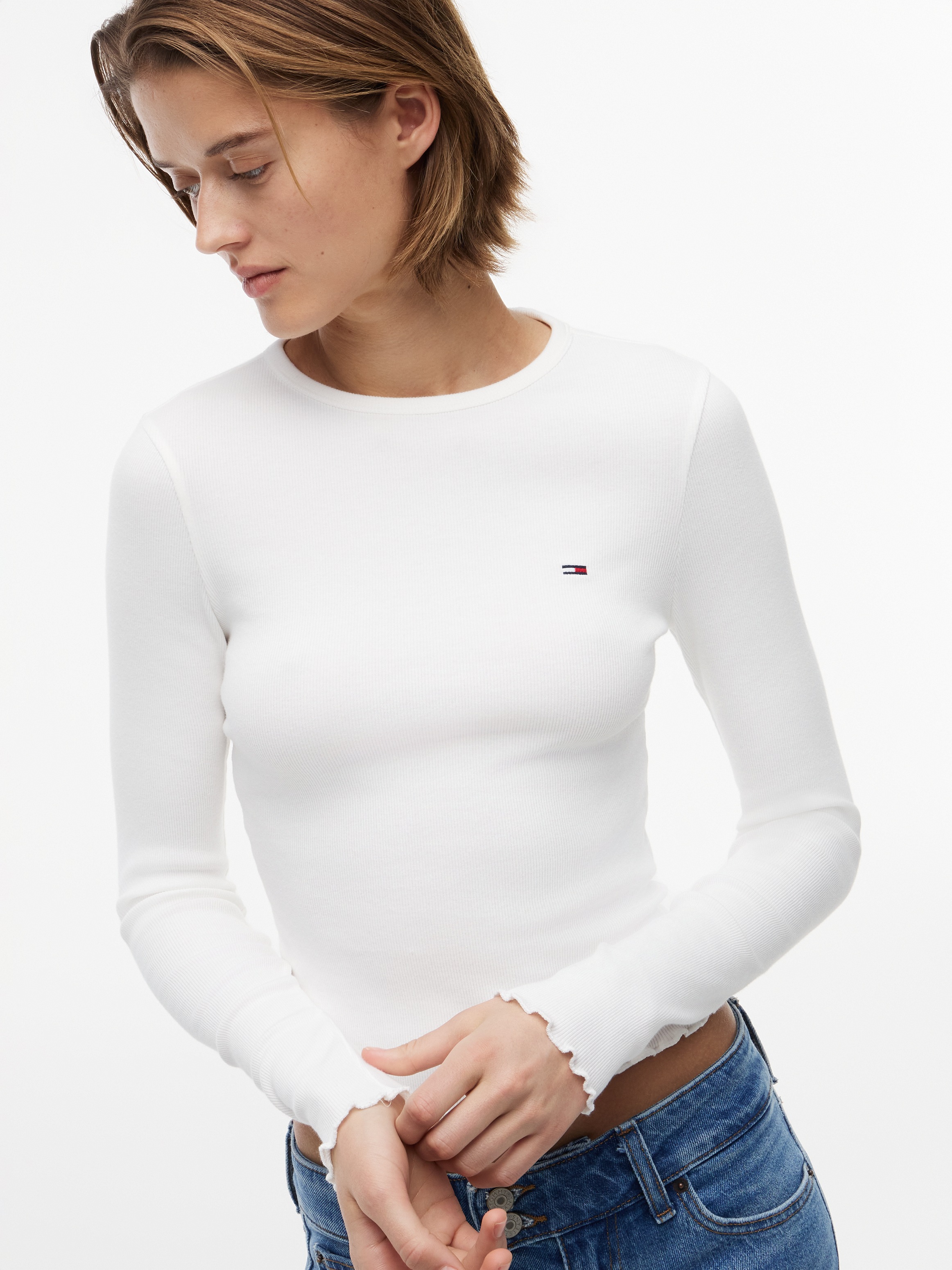 VAN GRAAF Tommy Jeans Damen Ecru Langarmshirt Baumwolle Weiß, Groß - Bild 2
