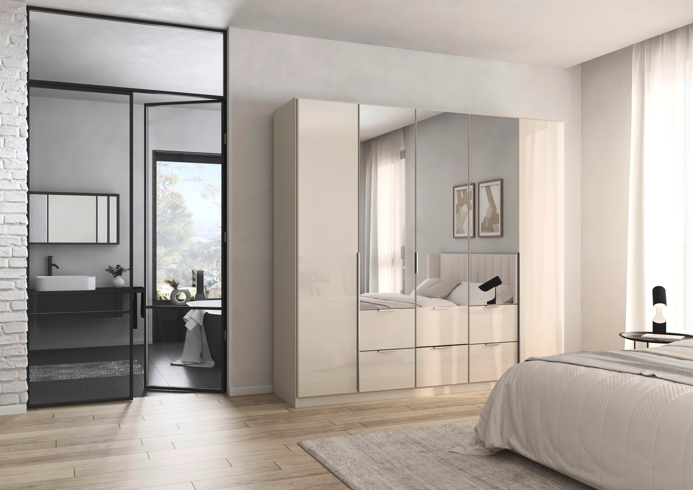 rauch Drehtürenschrank »Kleiderschrank Kleiderschränke Schrank Garderobe AGORDO mit Glasfront«, mit Außenschubkästen, in 6 Breiten und 2 Höhen MADE IN GERMANY