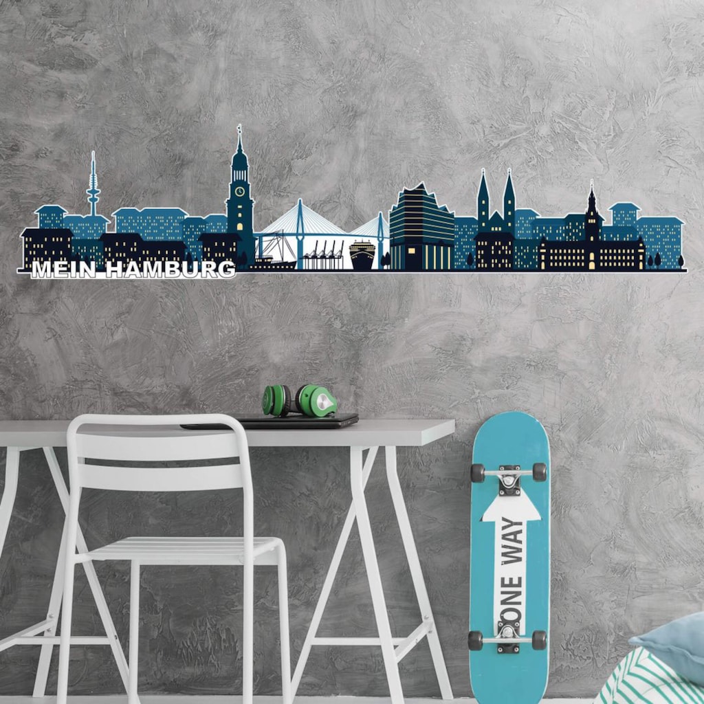 Wall-Art Wandtattoo »XXL Stadt Skyline Hamburg 120cm«, (1 St.)