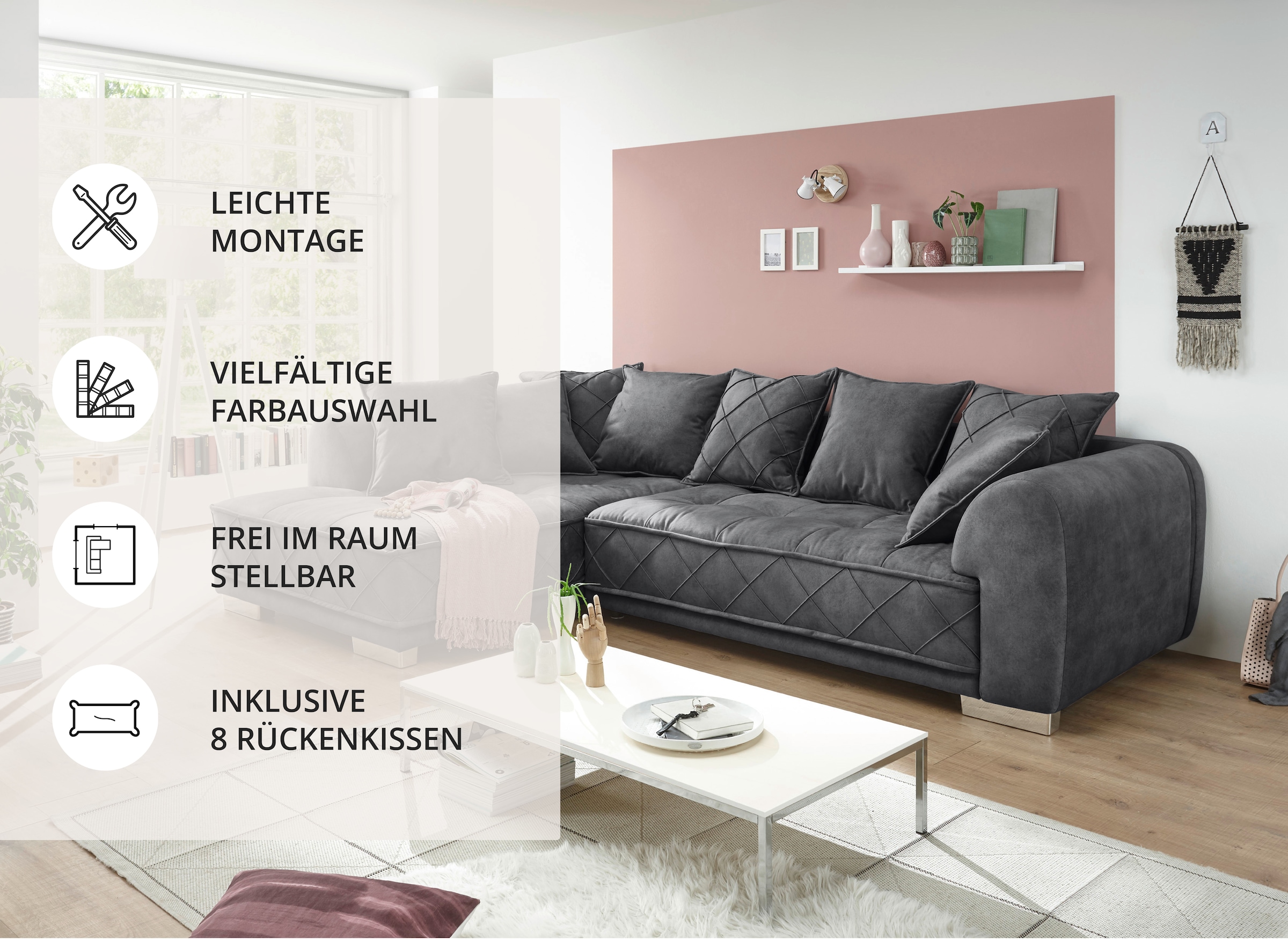 ED EXCITING DESIGN Ecksofa »Sentina L-Form« mit Rückenkissen