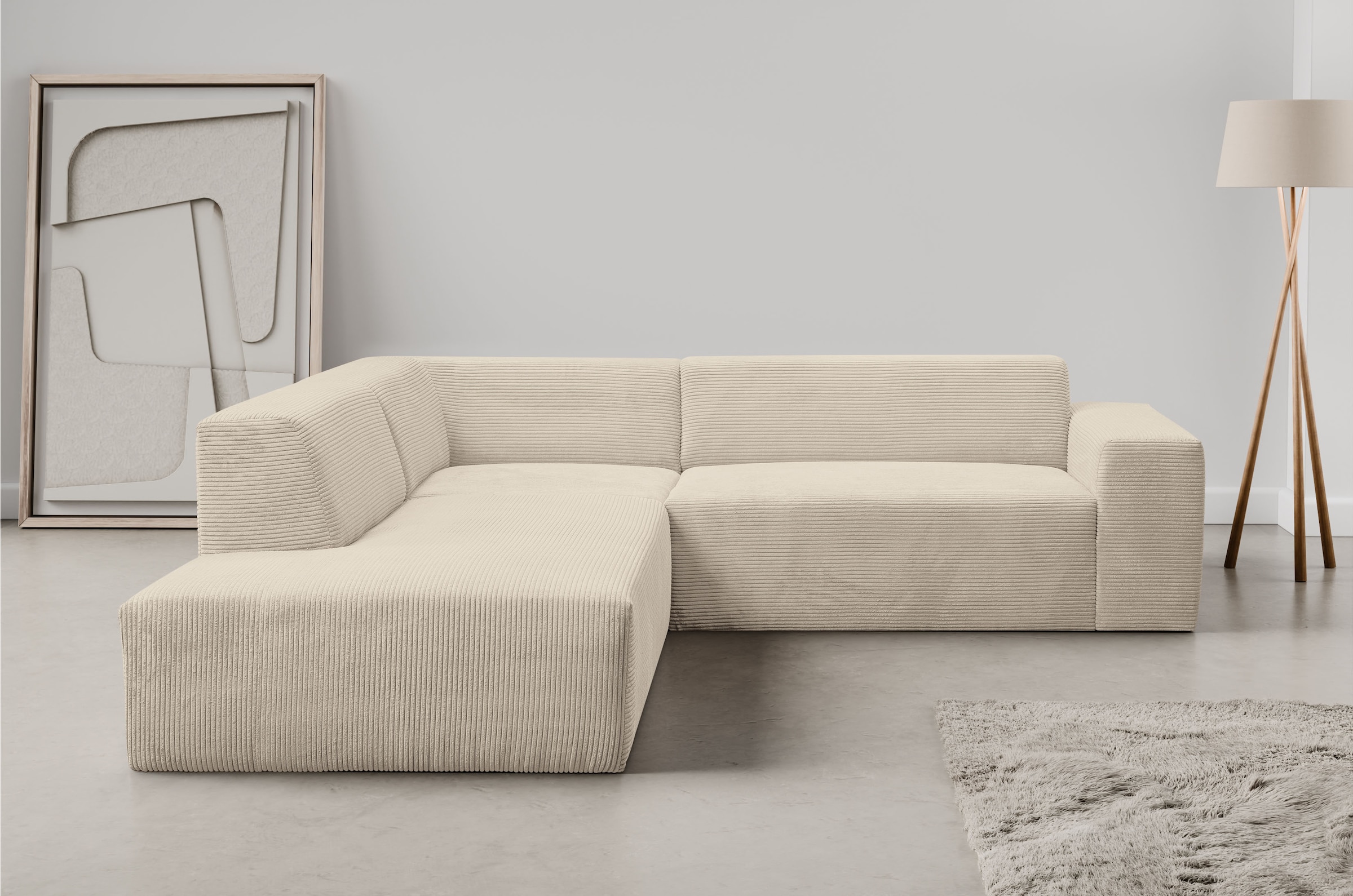 WERK2 Ecksofa "Zeus-M 251 cm breit, 262 cm tief, tolles Sofa, L-Form" Curvy Trend Garnitur, urbane Optik, komfortable Wellenunterfederung