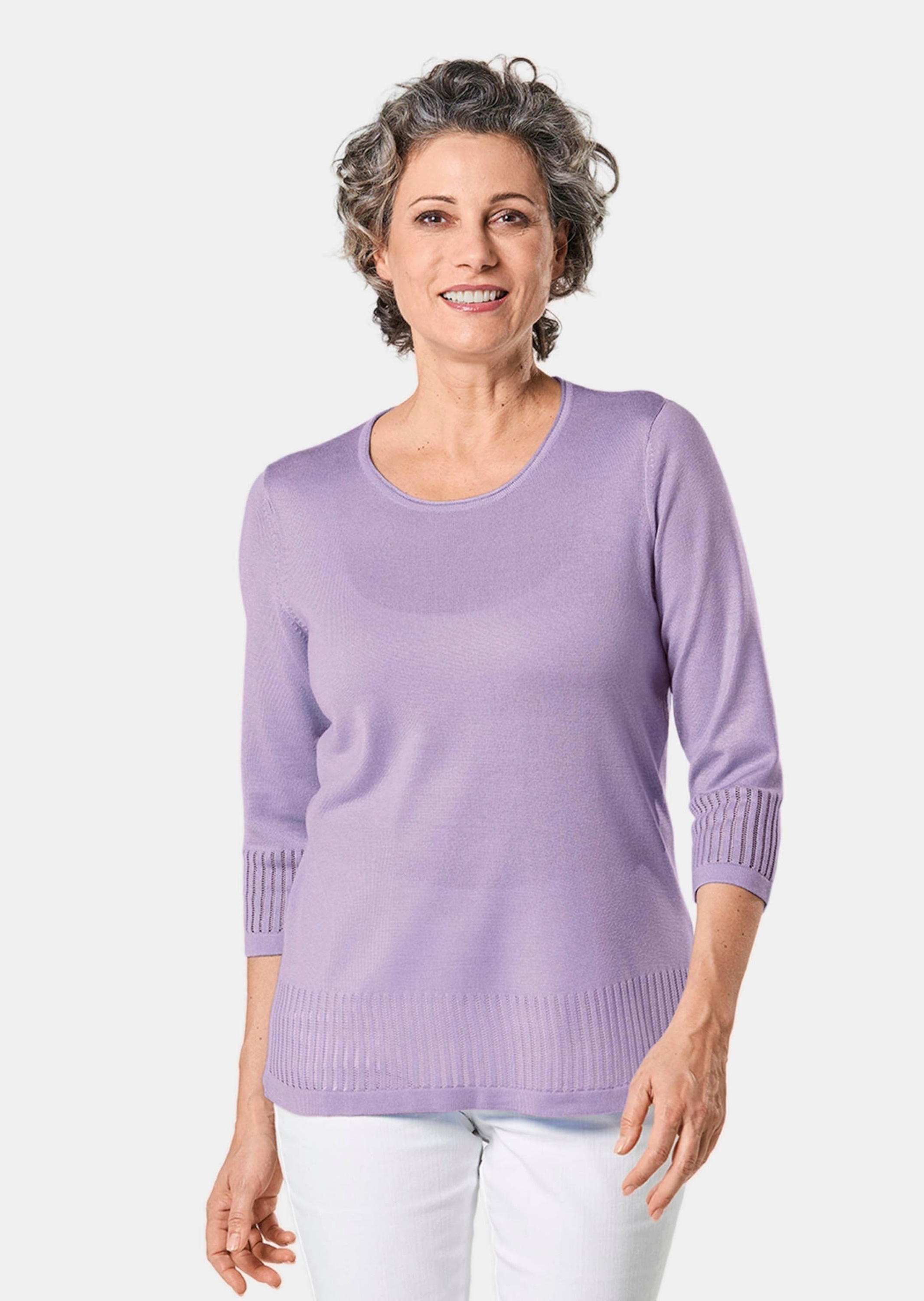 GOLDNER 3/4 Arm-Pullover »Kurzgröße Gepflegter Ajour-Pullover mit femininen Durchbrüchen«