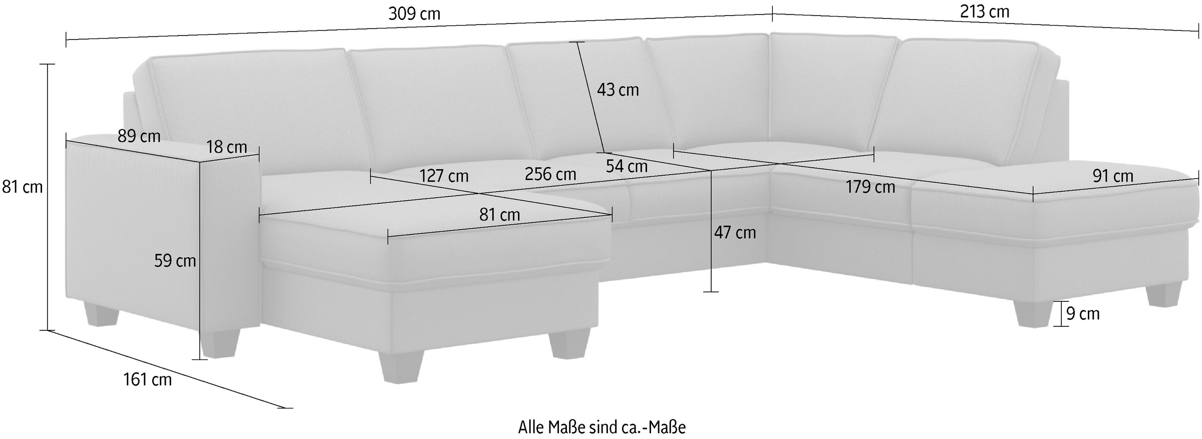 Home affaire Wohnlandschaft »County U-Form«, (3 St.), wahlweise Ottomane links oder rechts, mit Federkern-Polsterung