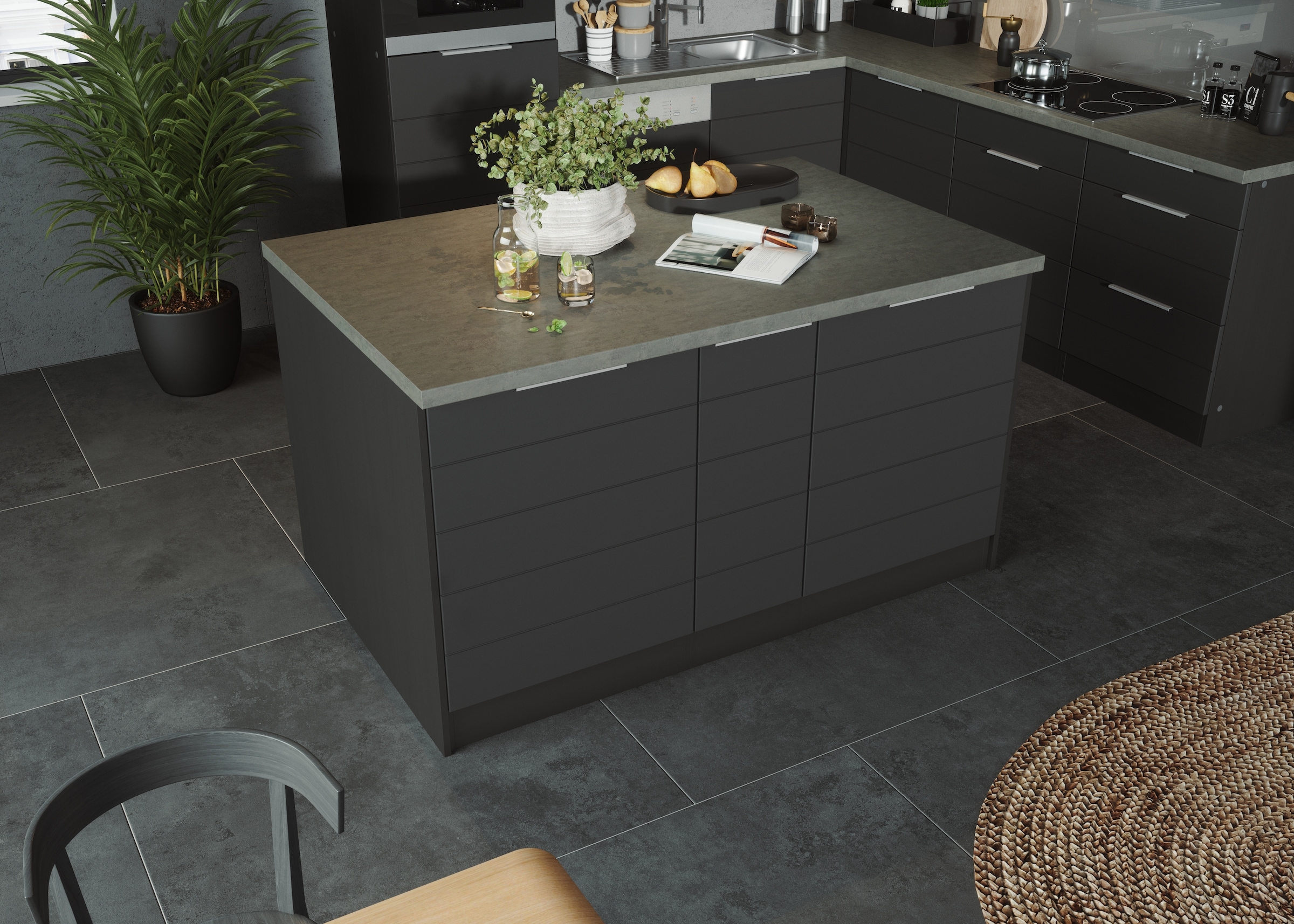 KOCHSTATION Kücheninsel »KS-Luhe, Breite 153 cm, mit Flaschenregal«, MDF-Fronten, Arbeitsplatte 38mm stark