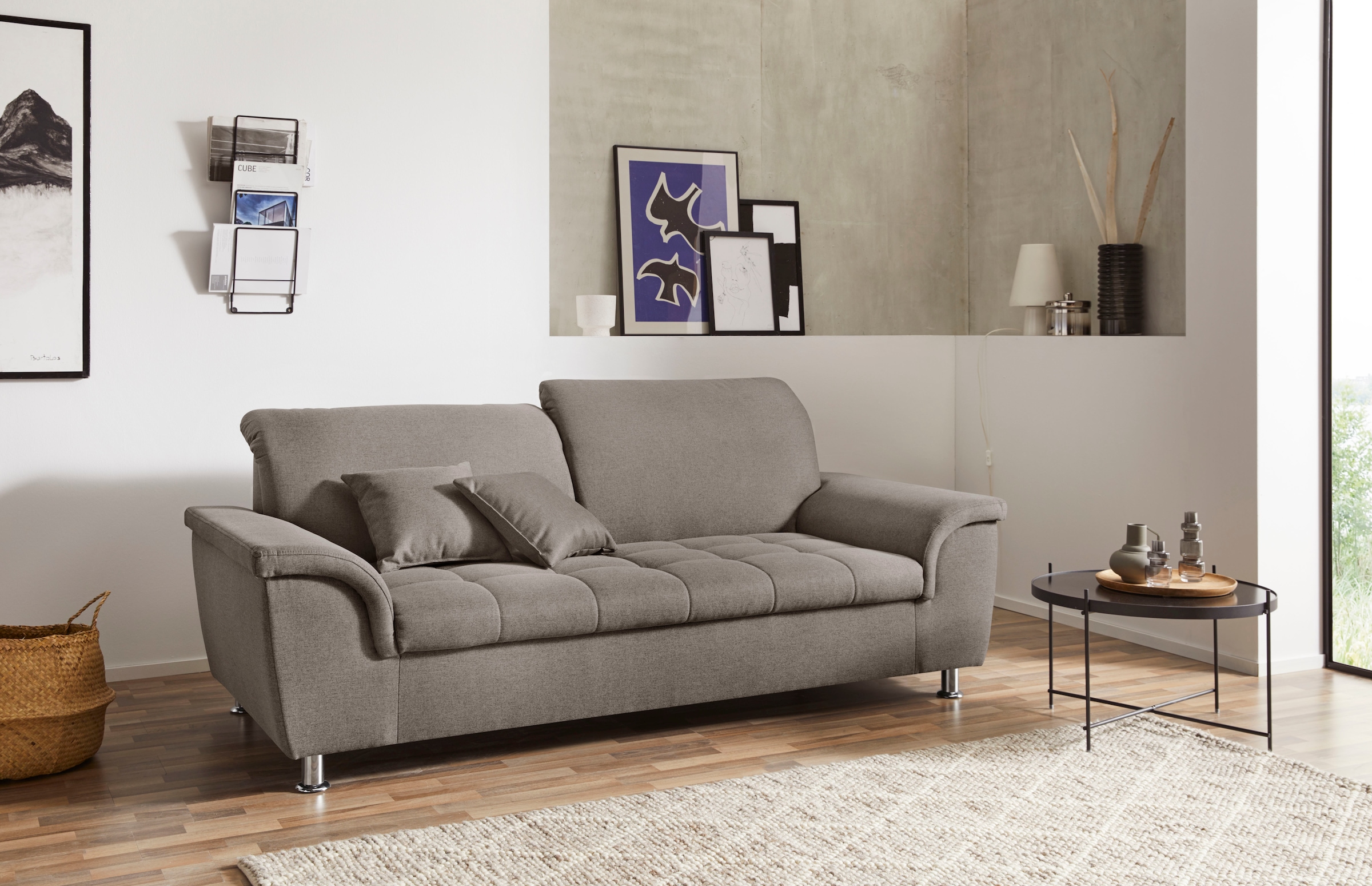 DOMO collection 2,5-Sitzer »Franzi, zeitlos und elegant, moderne Sitzheftung«, wahlweise mit Kopfteilverstellung, inklusive Zierkissen