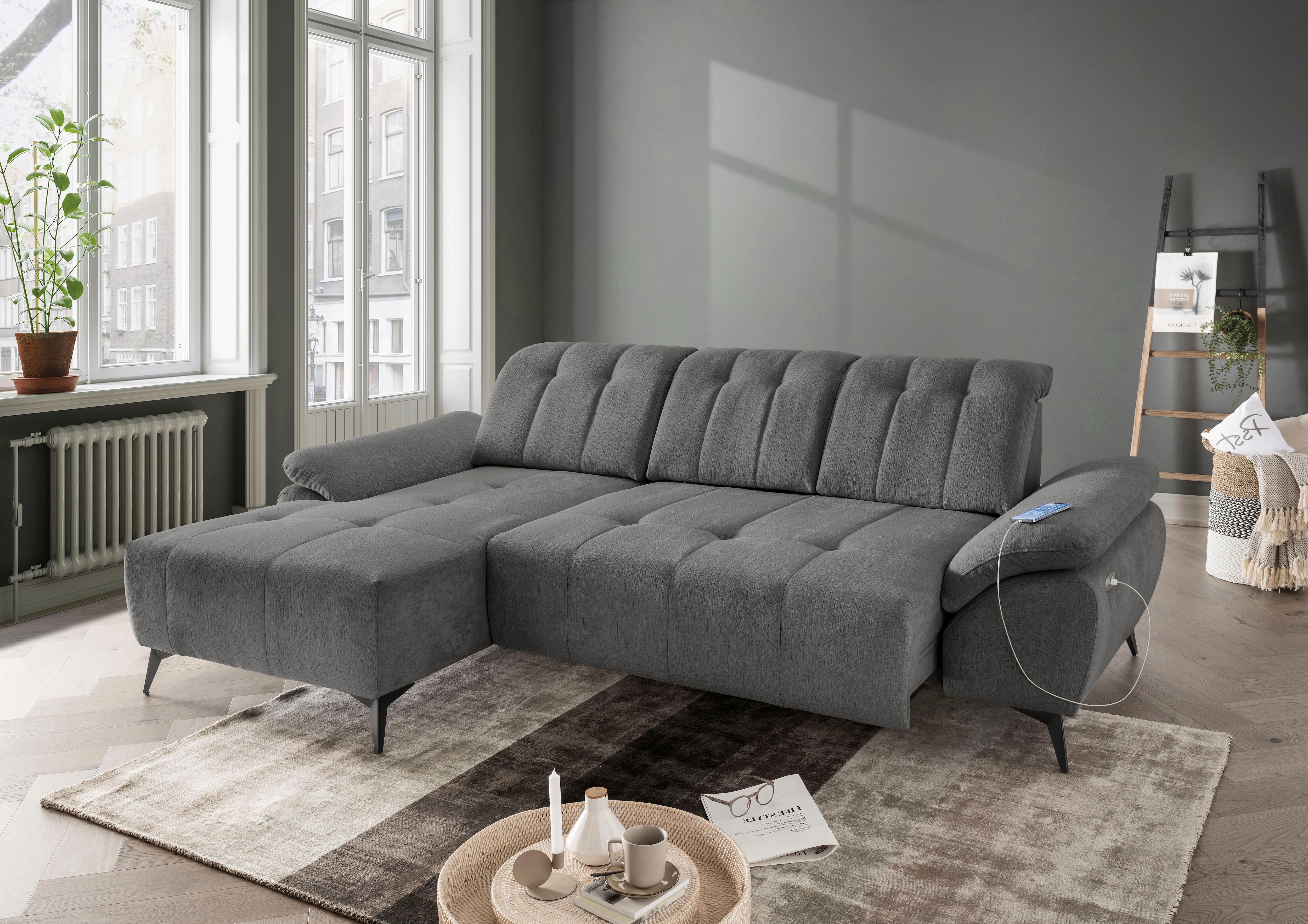 Home affaire "Fiore modern, bequeme Armlehnen, tolle Detailverarbeitung, L-Form" elektrischer Sitzvorschub und Kopfstützen höhenverstellbar