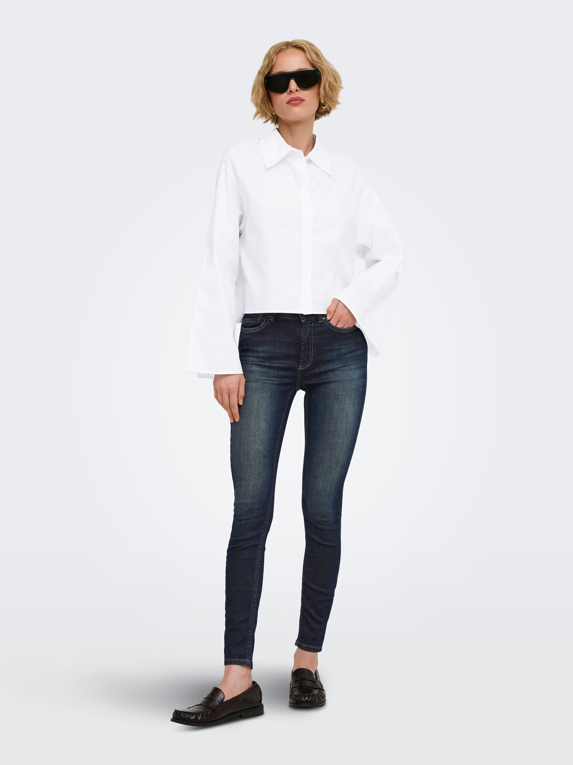 ONLY Skinny-fit-Jeans »ONLBLUSH HW COATED SKINNY ANK DNM REA22« Materialmix, high waist, skinny fit
