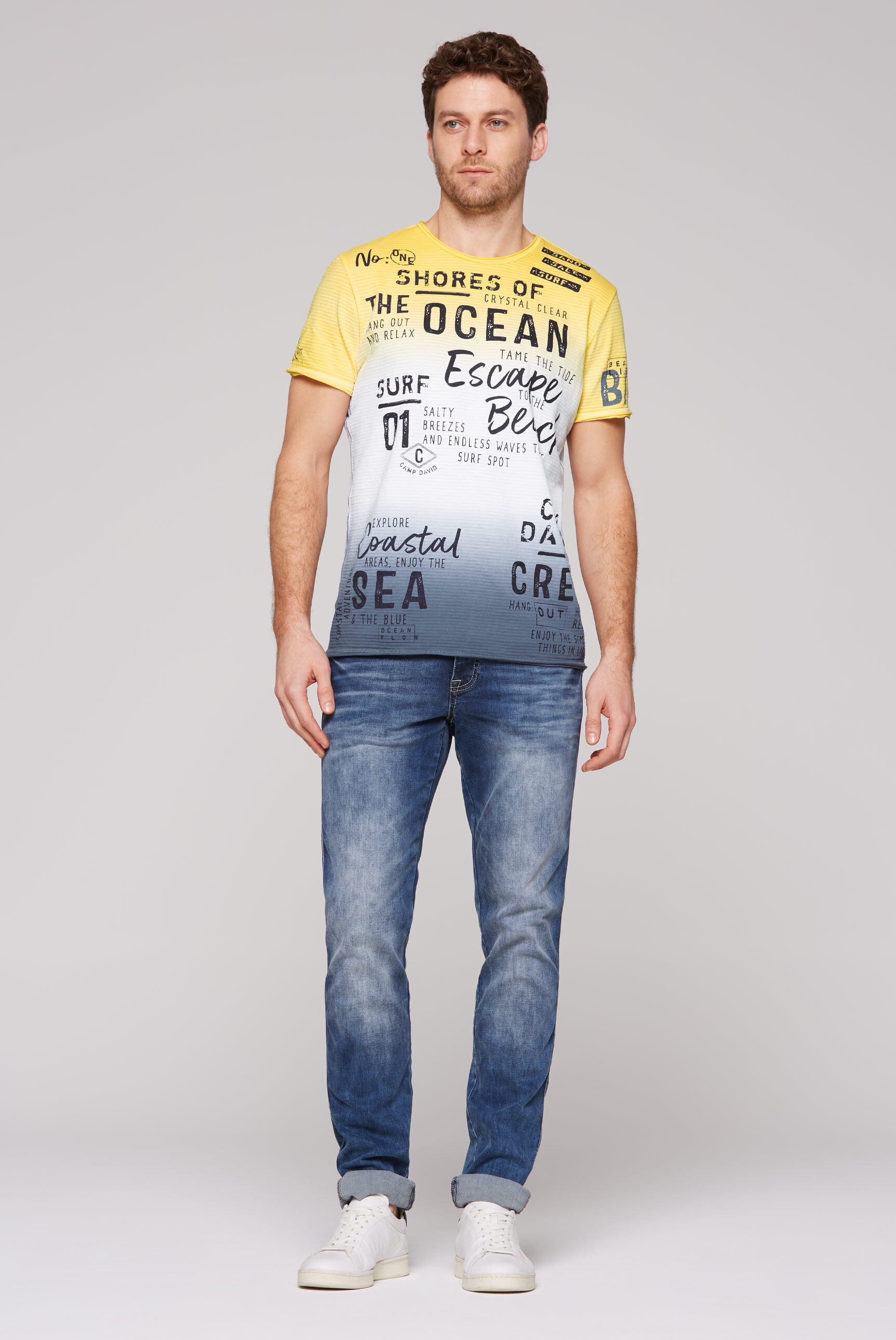 CAMP DAVID Rundhalsshirt, mit offenen Kanten