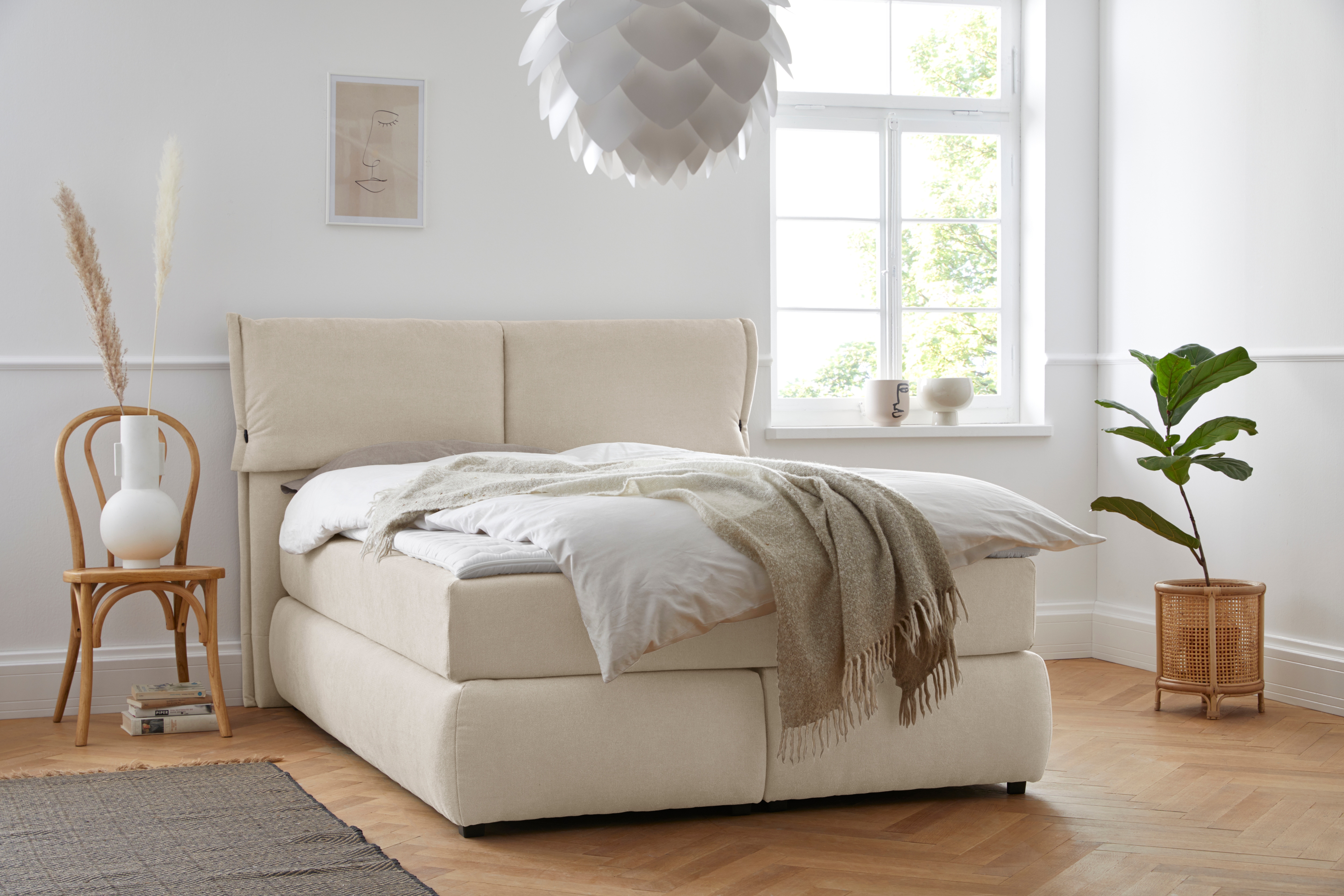 OTTO home Boxspringbett "Jenson" in 4 Farben, 4 Breiten, 3 Matratzenarten in 2 Härtegraden, Topper