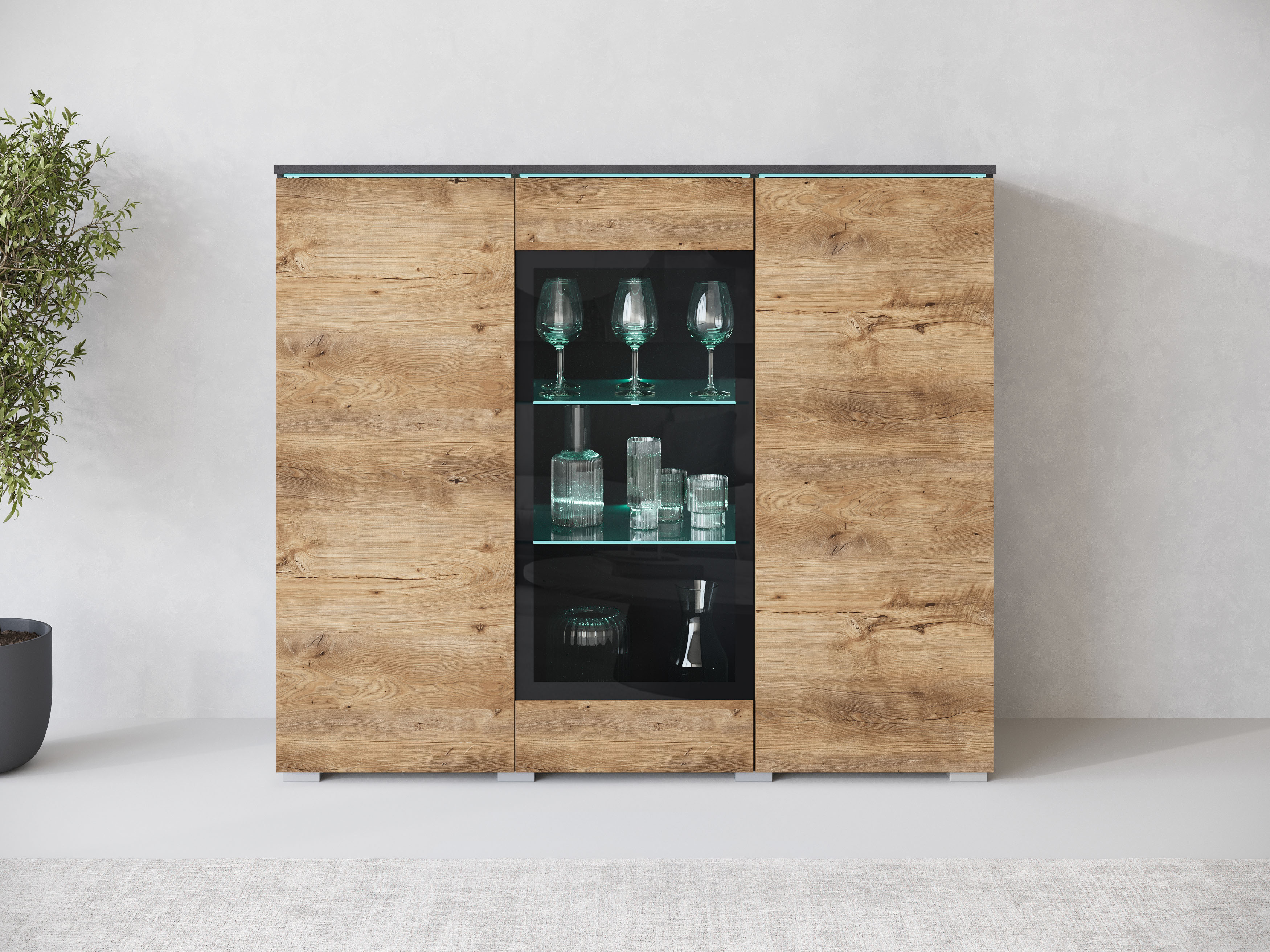 Home affaire Highboard "Vera" Highboard mit 4 Türen, 9 Fächern, verglasten Türen