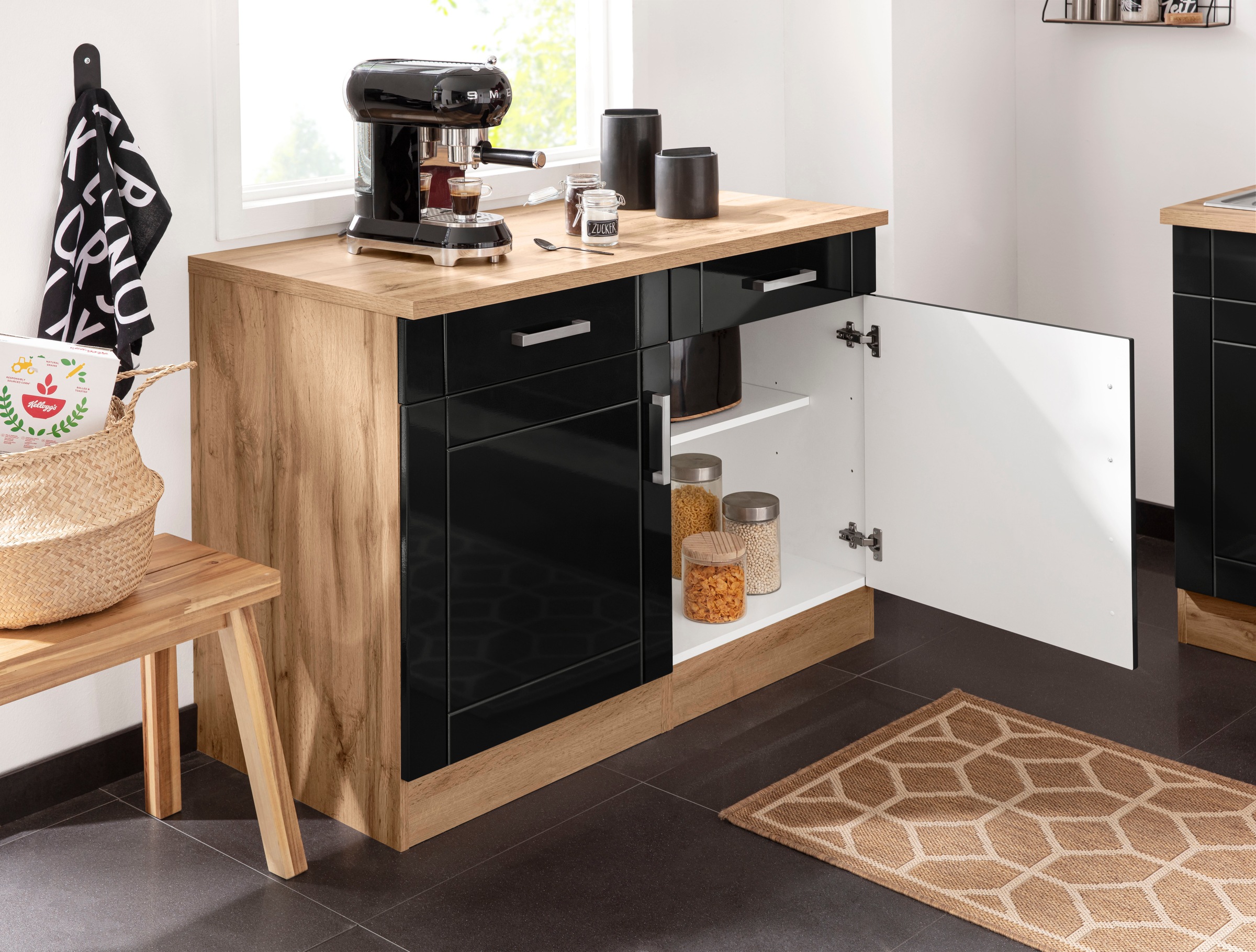 KOCHSTATION Unterschrank »KS-Tinnum«, 120 cm breit, Metallgriffe, MDF Fronten, 2 Schubkästen, 2 Türen
