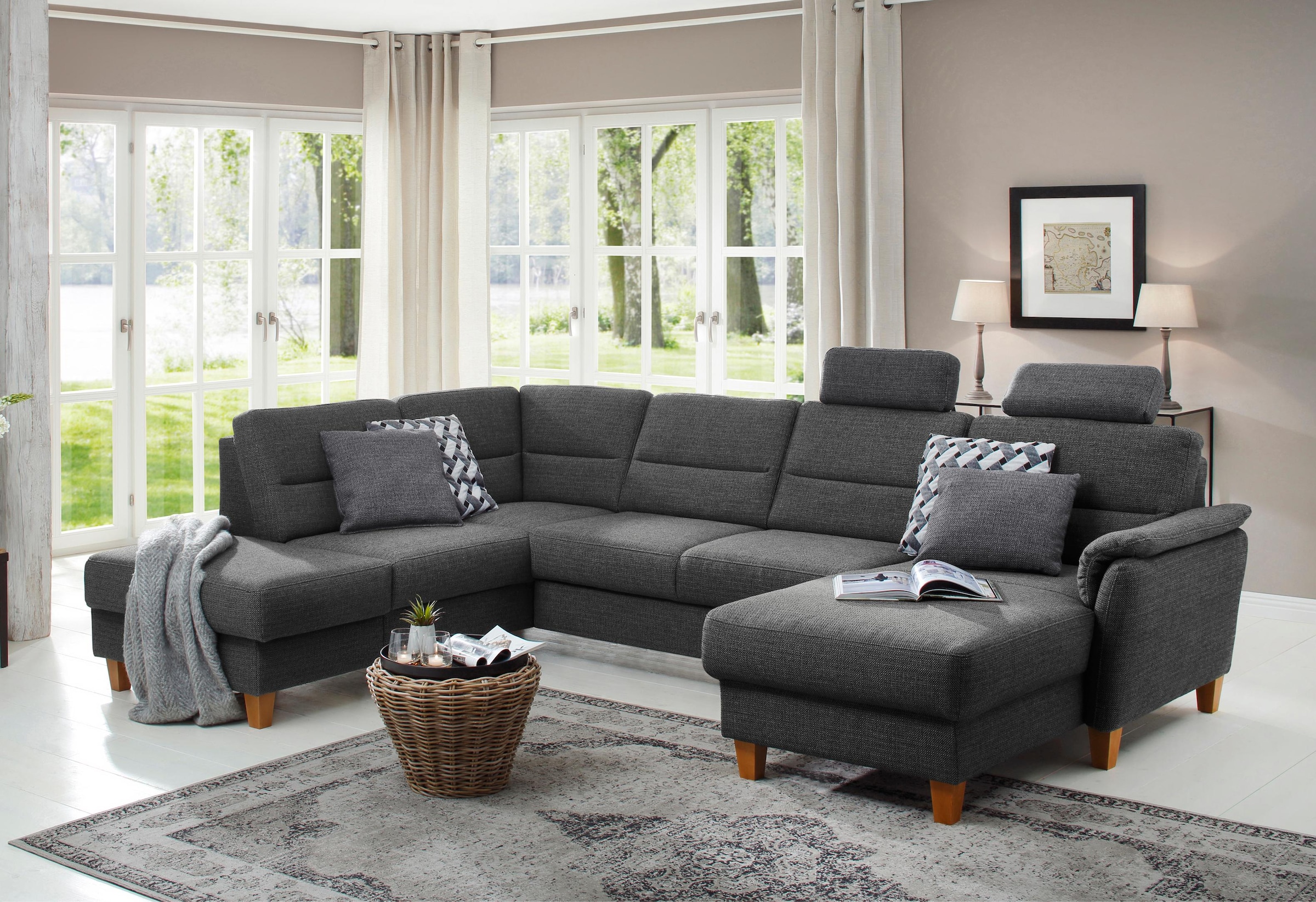 Home affaire Wohnlandschaft "Palmera U-Form, B: 308 cm" optional Bettfunkti günstig online kaufen