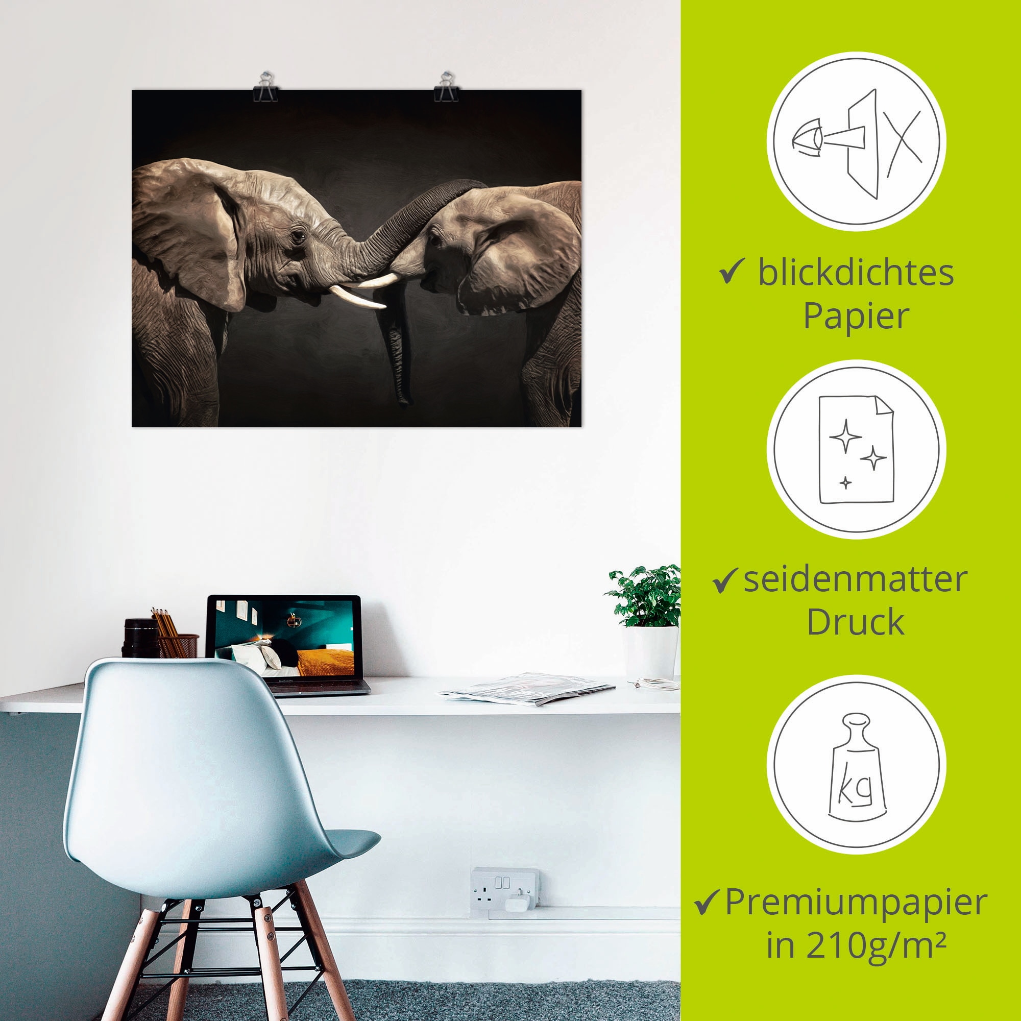 Artland Wandbild »Zwei Elefanten«, Wildtiere, (1 St.), als Leinwandbild, Poster, Wandaufkleber in verschied. Größen