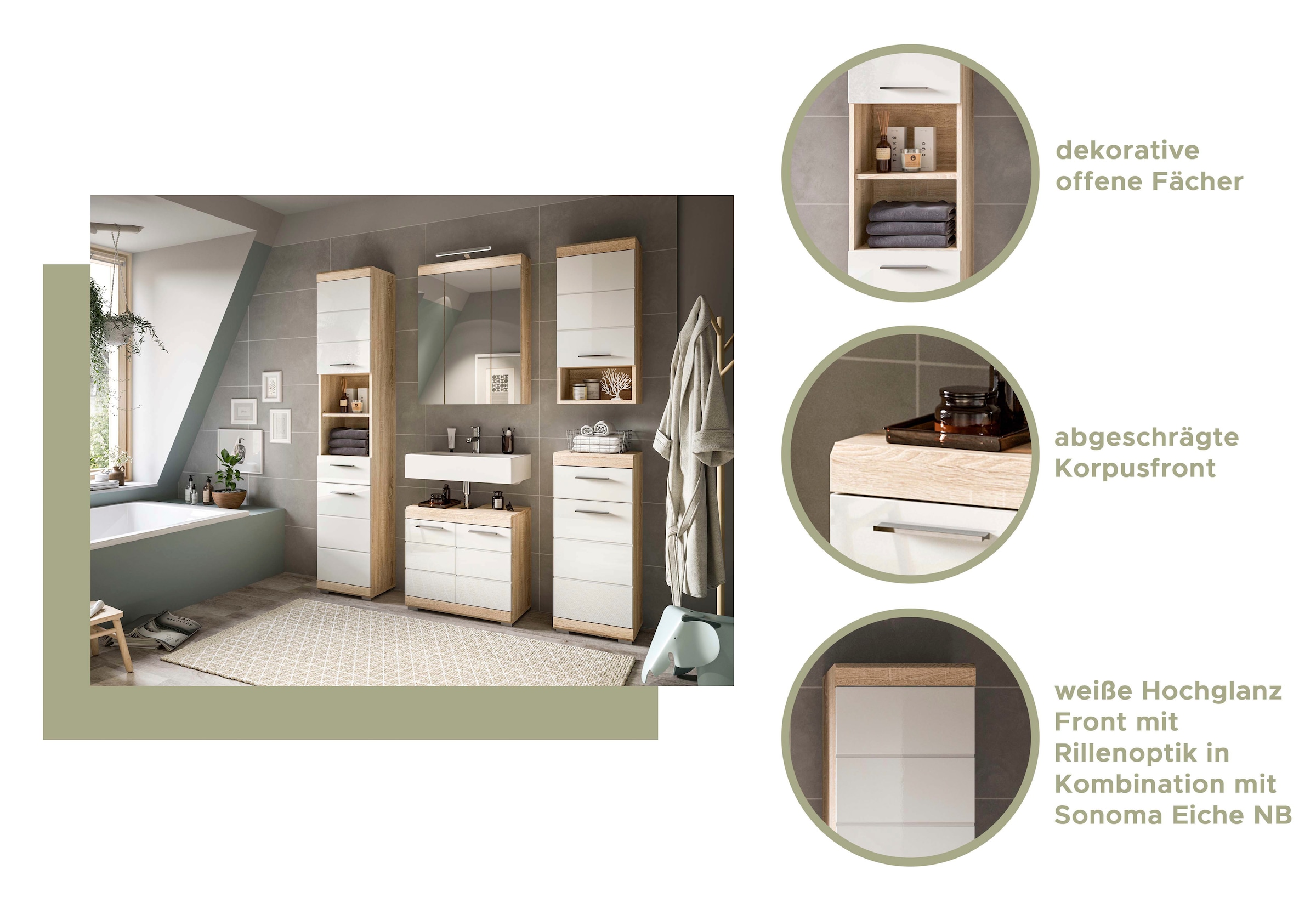 welltime Hängeschrank »SIENA, Breite 37cm, 1 Tür, 1 offenes Fächer, 1 Einlegeboden, MDF-Front« TOPSELLER!, 1 Stk. tlg. in verschiedenen Farben erhältlich, Badmöbel, Badschrank, Schrank, Bad
