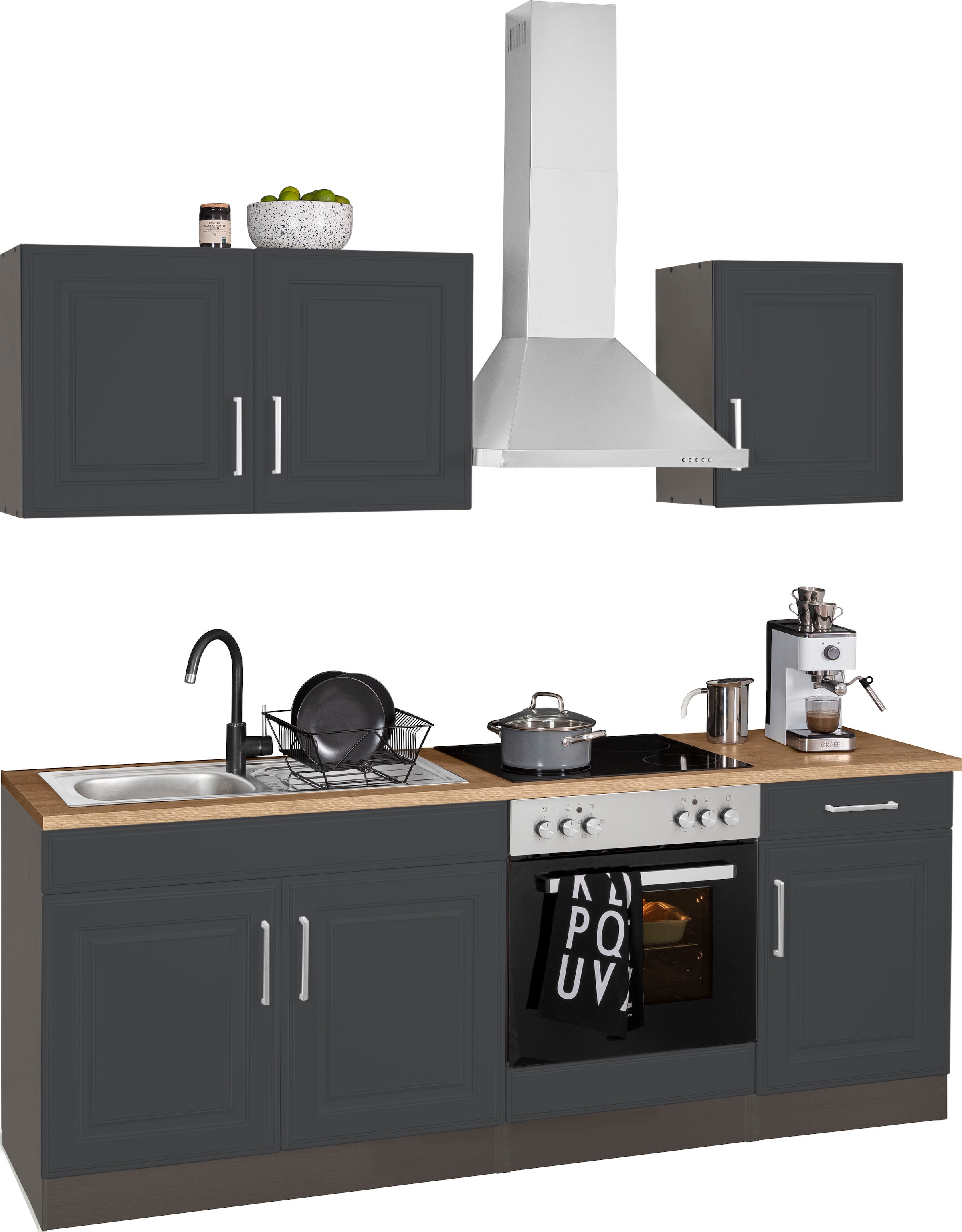 KOCHSTATION Küchenzeile »KS-Stockholm« Breite 210 cm, mit hochwertigen MDF Fronten im Landhaus-Stil