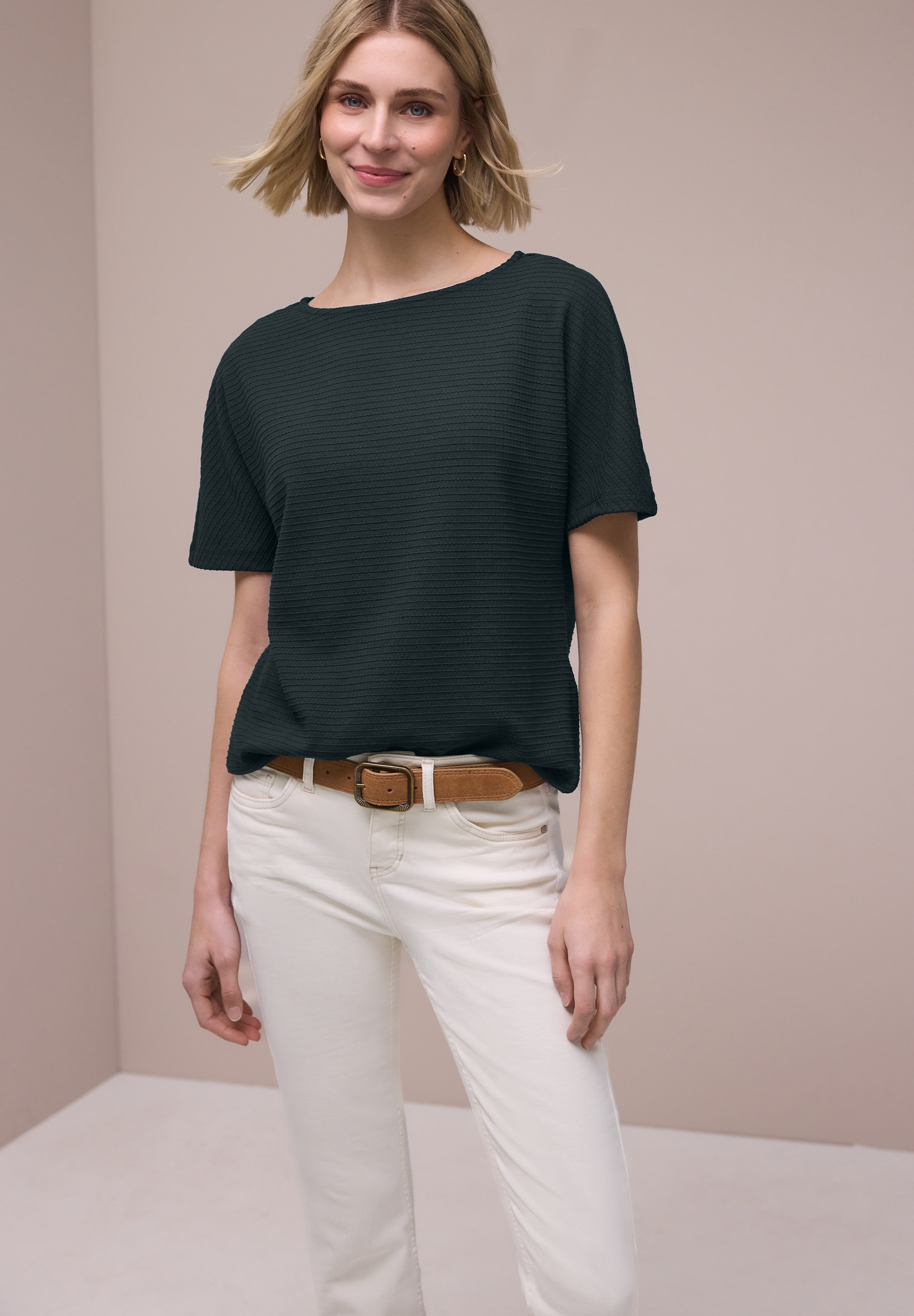 STREET ONE Kurzarmshirt Sommershirt in Struktur-Optik