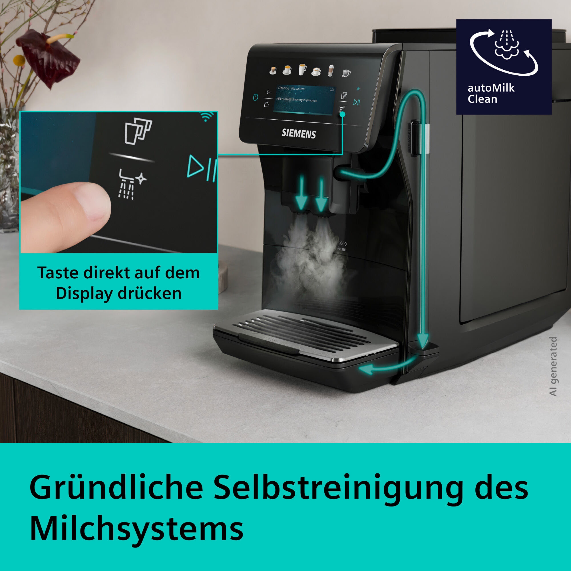 SIEMENS Kaffeevollautomat »EQ600 TP601E09, 6 Getränke, XL-Getränke, bis zu 480ml, Kannenfunktion« Doppeltassenfunktion,Keramikmahlwerk, entnehmbare Brüheinheit, Schwarz