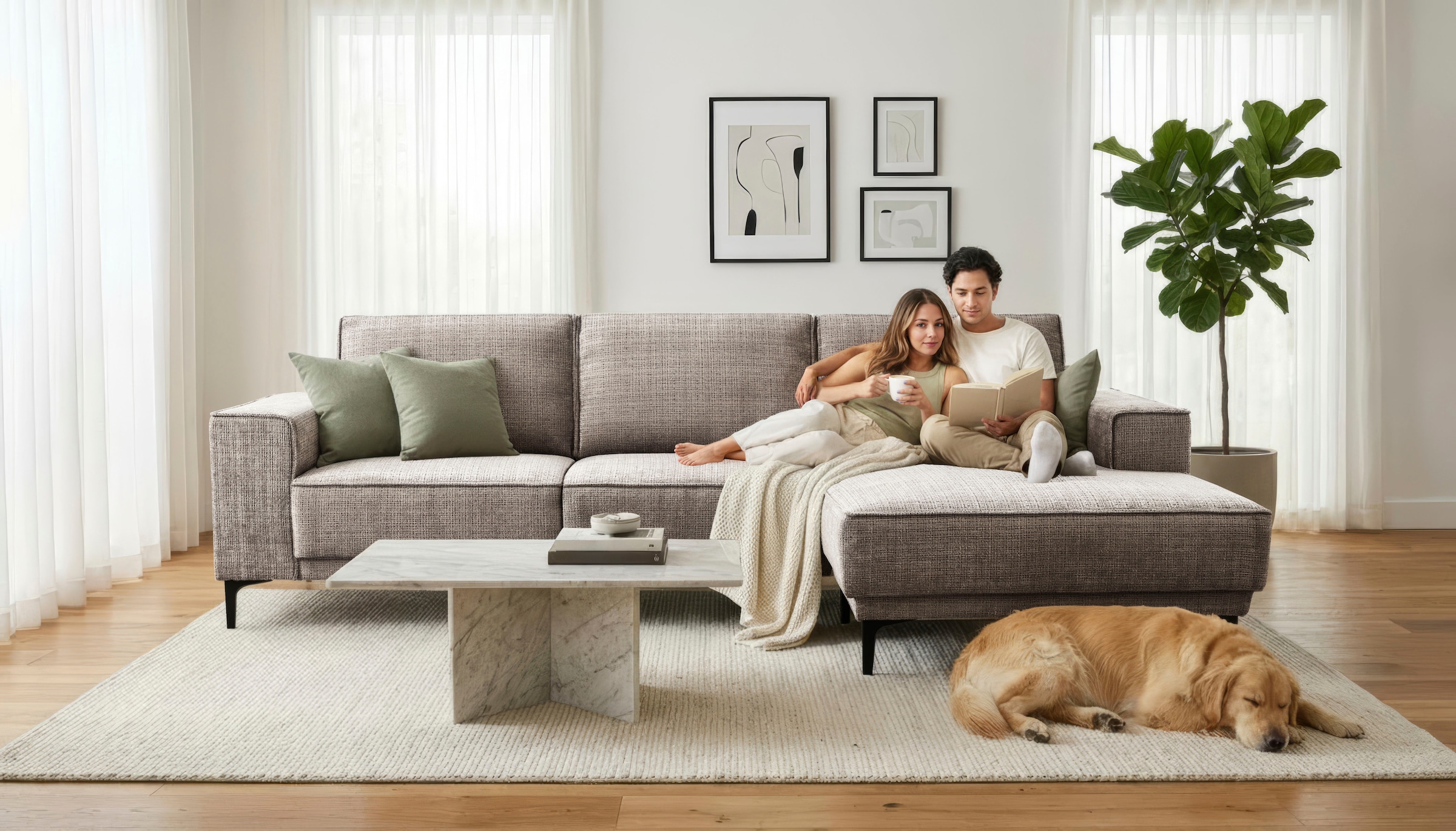 OTTO home Ecksofa "OLAND Chenille L-Form, B: 280 cm, Skandi-Design" L-Form, 280 cm, Wellenunterfederung, Skandi-Design, Metallfüße