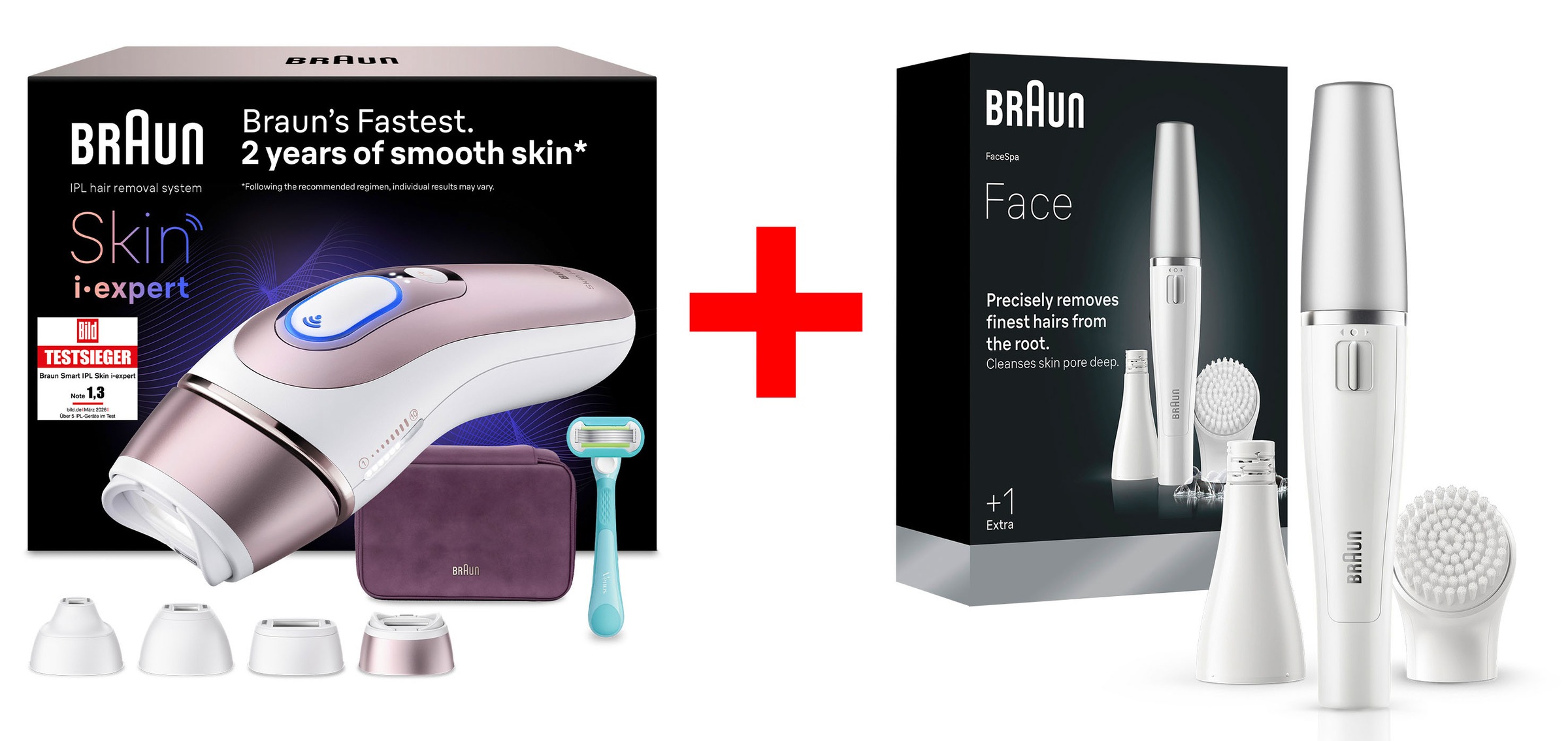 Braun IPL-Haarentferner "PL7431 & Face 810" 400000 Lichtimpulse 4 smarte Aufsätze & FaceSpa Gesichtsepilierer & Reinigungssystem
