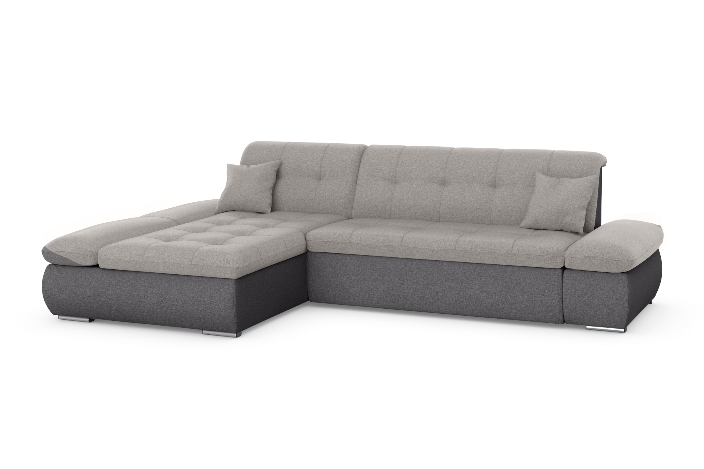 DOMO collection Ecksofa »Moric, L-Form, XXL-Sofa - Breite 300cm«, wahlweise mit Bettfunktion und Armteilverstellung, grau-silber
