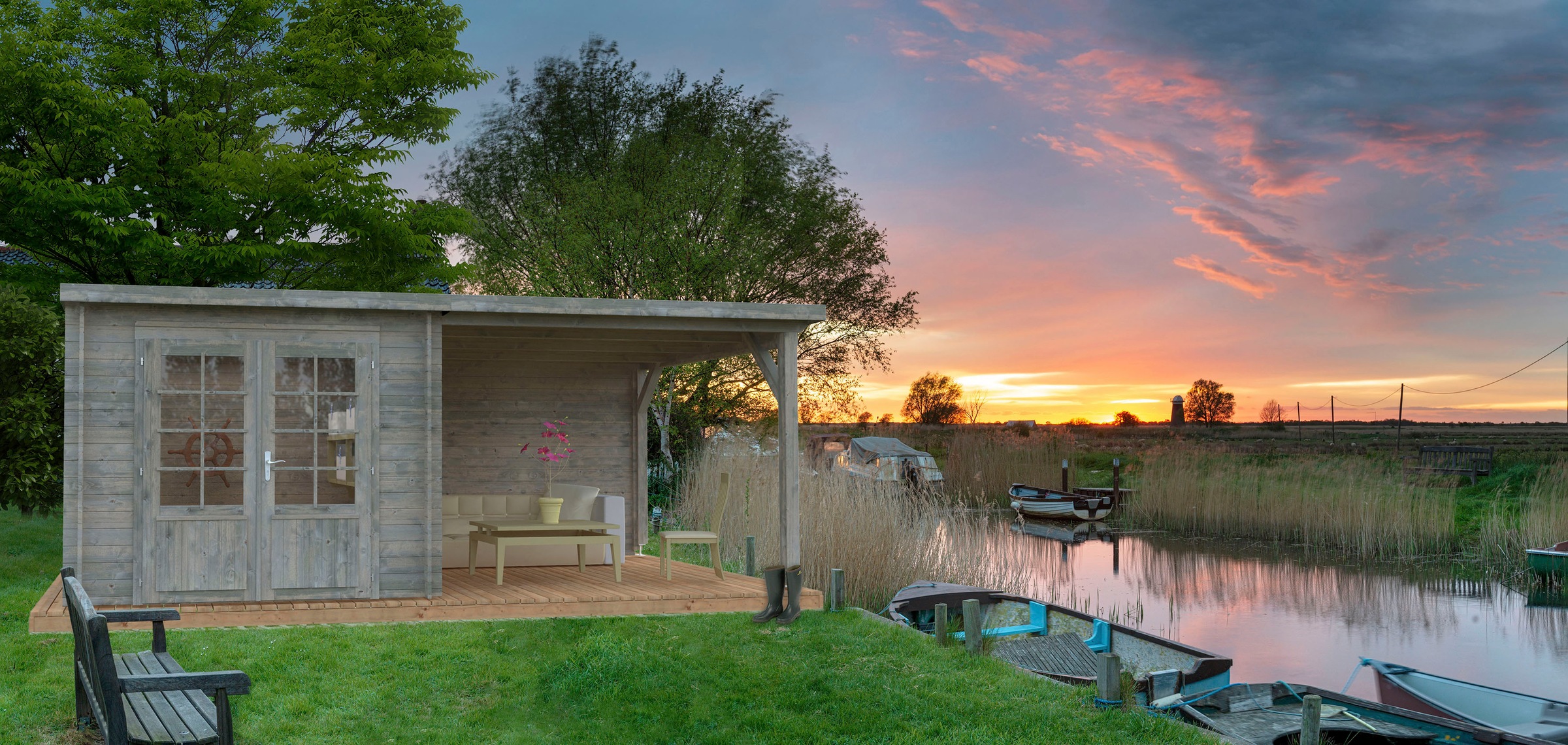 Palmako Gartenhaus "Ella" 6,9+8,2 m², mit Anbaudach günstig online kaufen