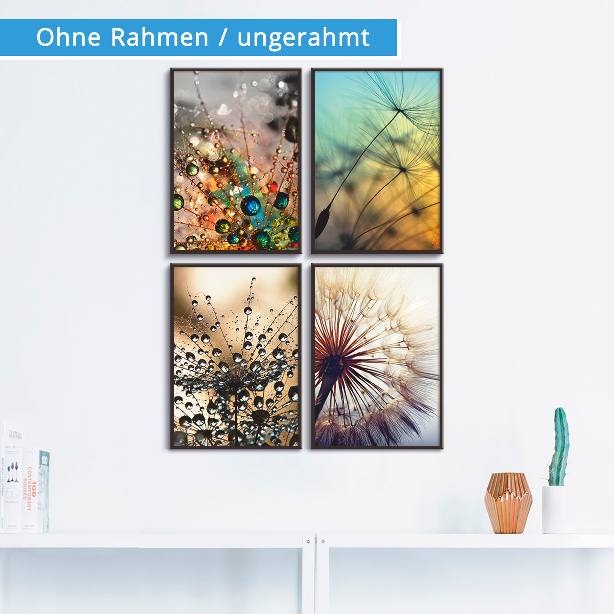 Artland Poster »Pusteblume,Nahaufnahme Löwenzahn«, Blumen, (4 St.), Poster, Wandbild, Bild, Wandposter