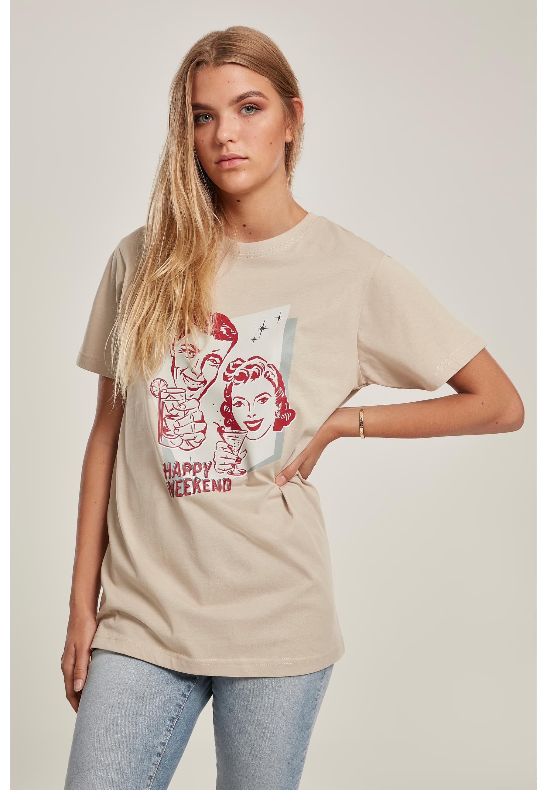 MisterTee Kurzarmshirt »MisterTee Damen Ladies Happy Weekend Tee«, (1 tlg.)