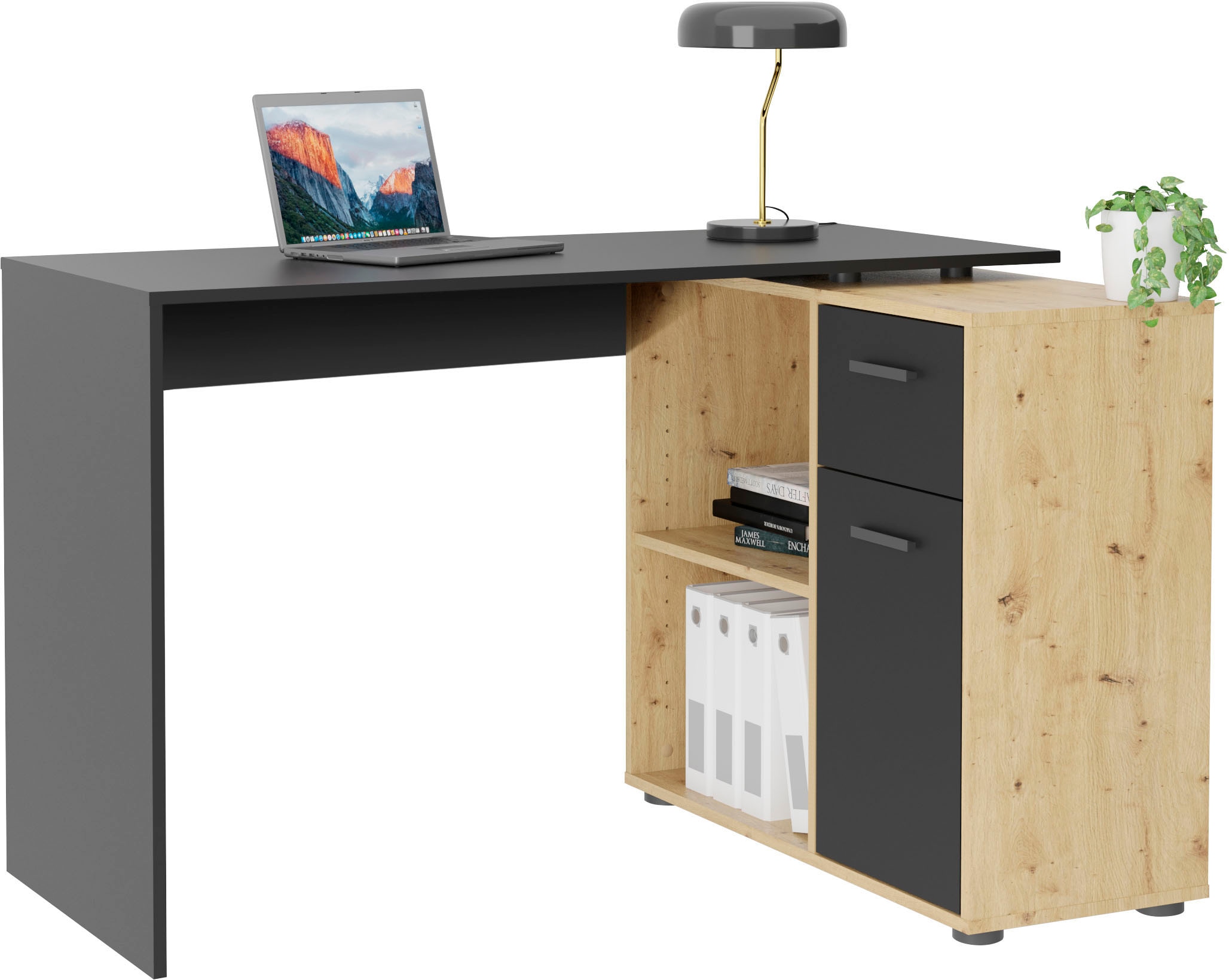 FMD Eckschreibtisch "AUGSBURG", Schreibtisch/ Sideboard m. Stauraum, beids. günstig online kaufen