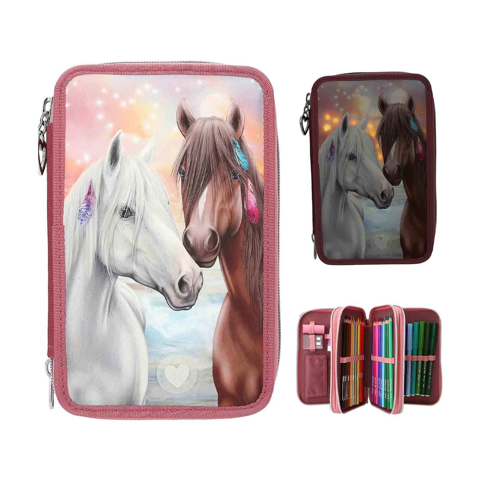 Depesche Buntstift »3-Fach Federtasche LED Pferde Miss Melody 20 x 13 x 7,5 cm rostrot«
