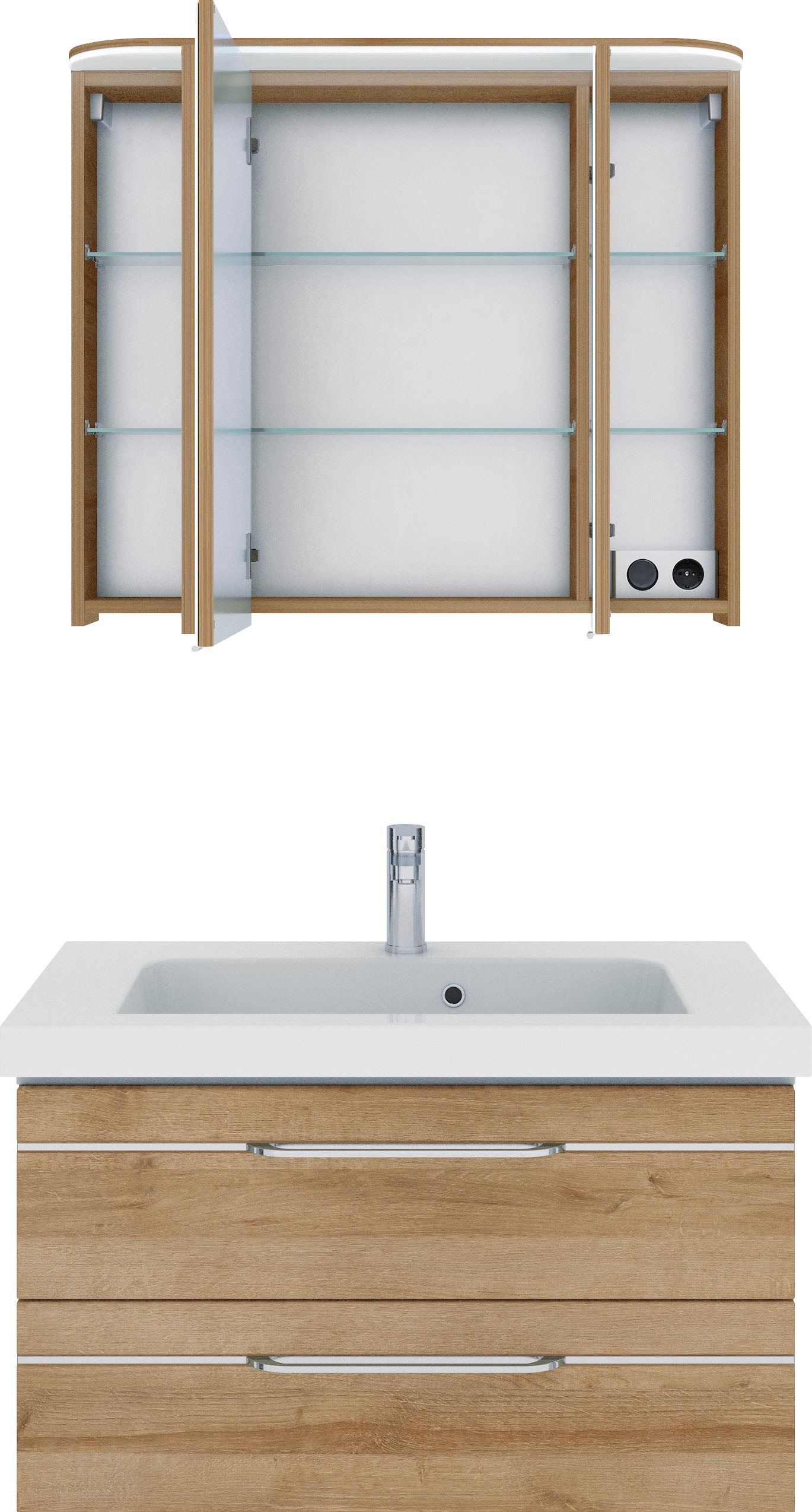 Saphir Badmöbel-Set »Balto Sprint 2-teilig, Mineralmarmor-Waschtisch mit LED-Spiegelschrank«, (2 St.), Badezimmer Set 92 cm breit, inkl. Türdämpfer, 3 Türen, 2 Schubladen