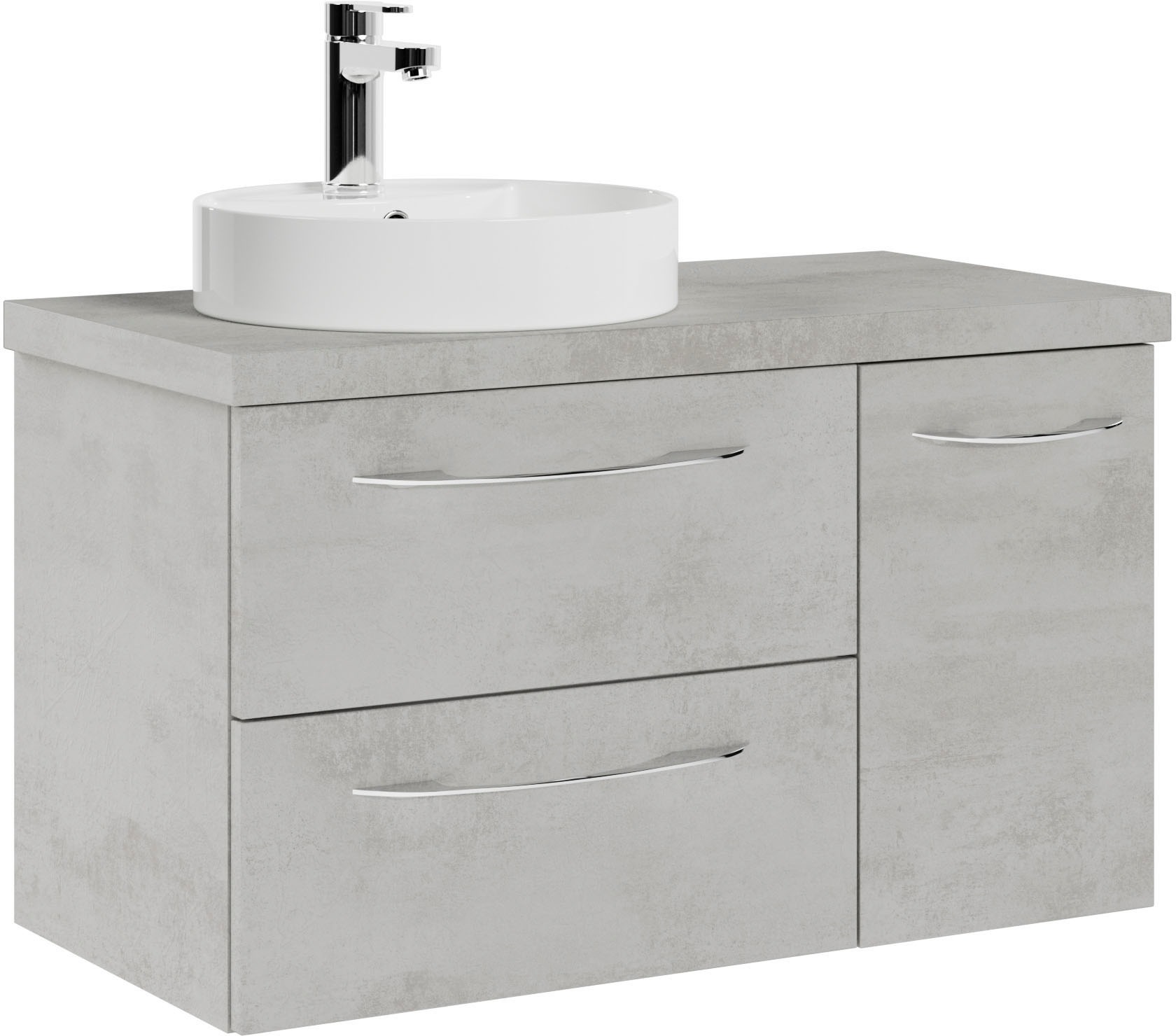 Saphir Waschtisch »Serie 4035 Keramik-Aufsatzbecken mit Unterschrank, 88 cm breit«, Waschplatz, 2 Schubladen, 1 Tür, inkl. Türdämpfer, Griff Chrom Glanz