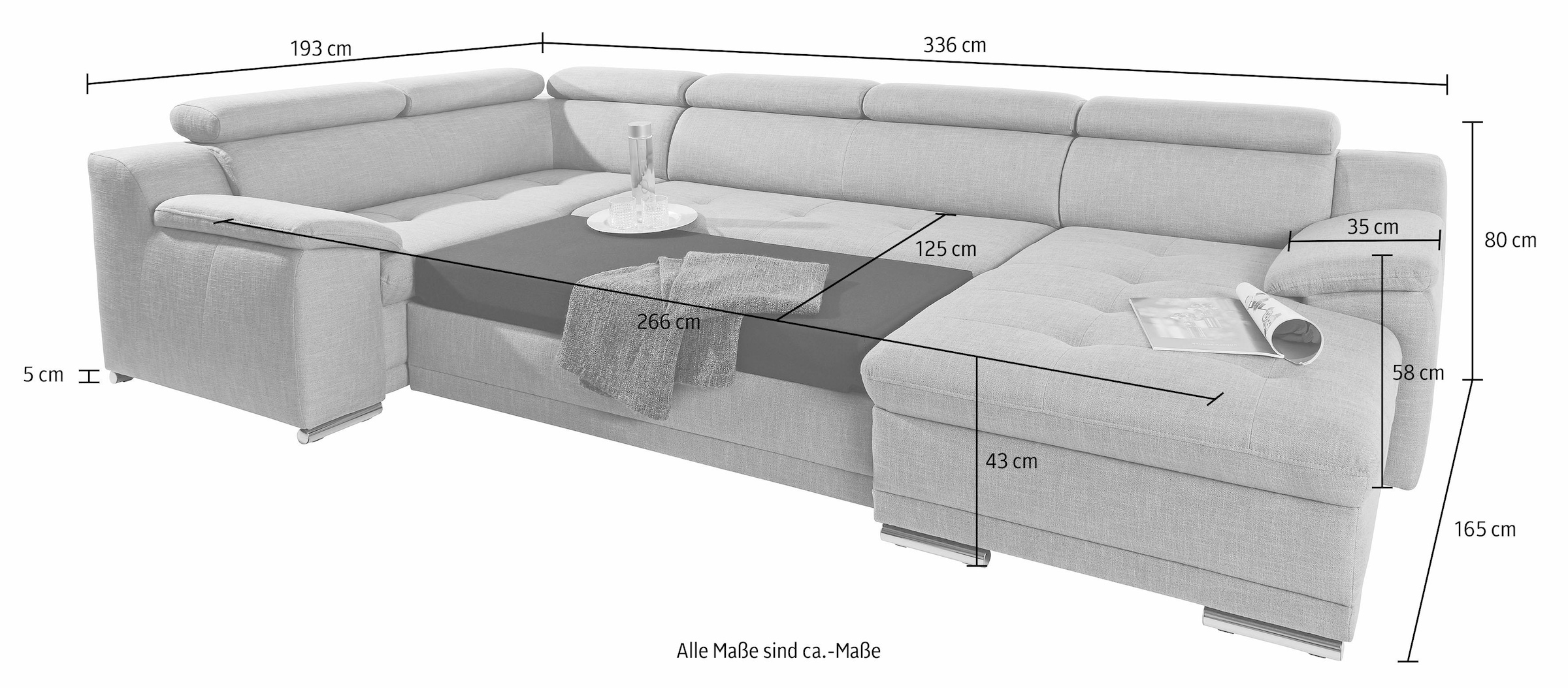 sit&more Wohnlandschaft »Andiamo U-Form«, mit Kopfteilverstellung, wahlweise mit Bettfunktion