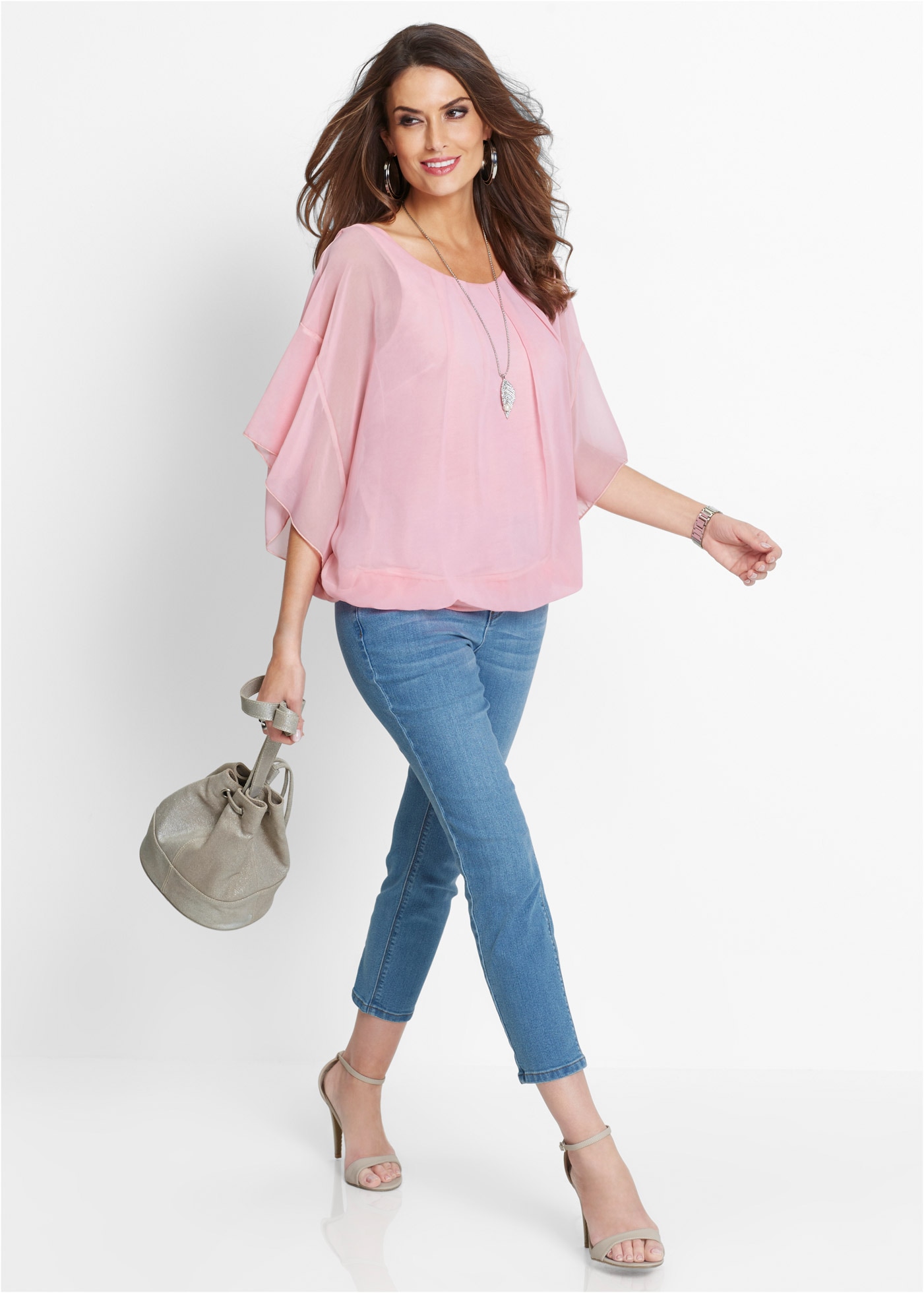 bonprix Chiffonbluse »Chiffonbluse mit Untertop« Oversize-Passform, für festliche Anlässe, mit elastischem Bund