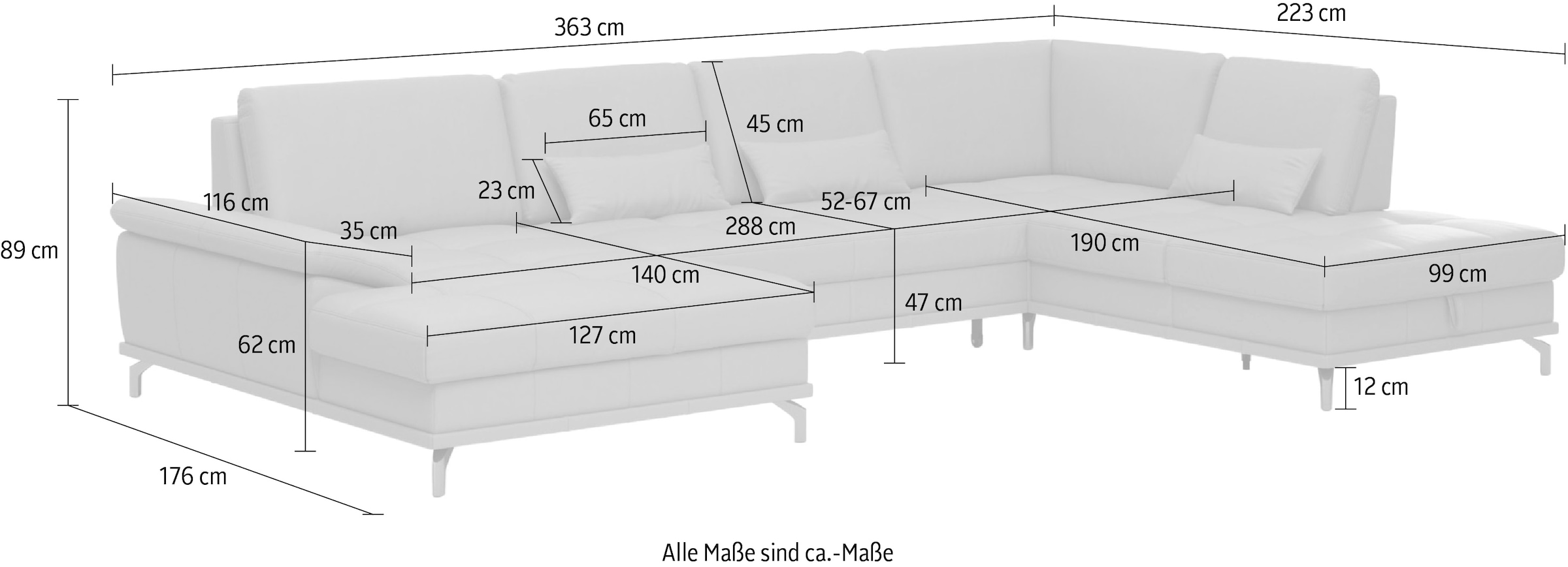 OTTO home Wohnlandschaft »Costello U-Form, B: 363 cm mit Sitztiefen- & Armteilverstellung« optional Schlaffunktion & Bettkasten